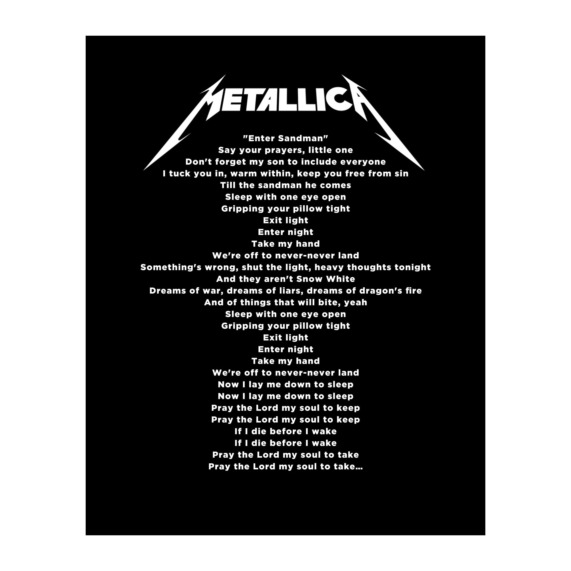 Metallica-"Enter Sandman" Song Lyrics Wall Art-11 x 14" Typographic Music Print-Ready to Frame. Vintage Home-Office-Studio-Bar-Cave Decor. Perfect Gift for Metallica & All Rock Music Fans!