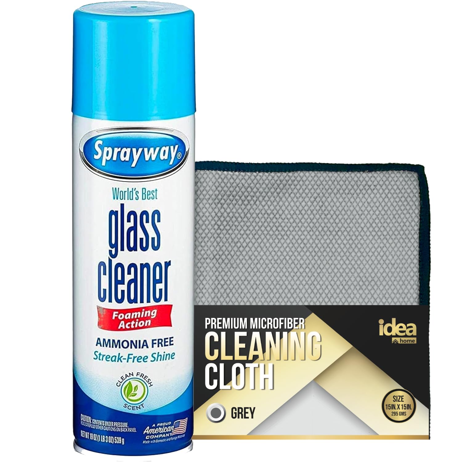 Idea HomeSprayway Glass and Window Cleaner with Spray Foam Bundle Premium Microfiber Cleaning Cloth Streak and Lint Free 15x15 in