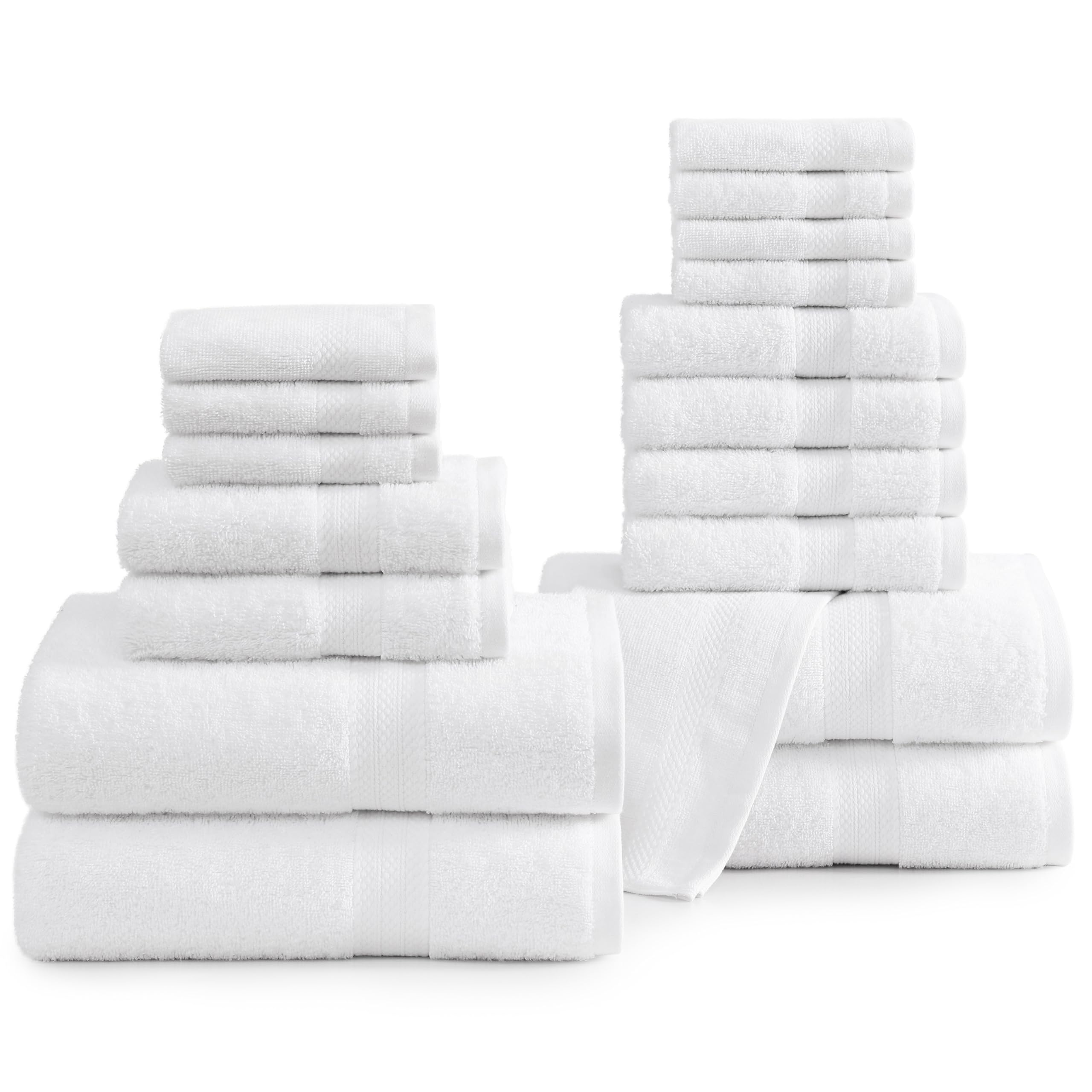 LANE LINEN Bath Towels for Bathroom Set- 18 PC 100% Cotton White Bathroom Towel Set, Soft Spa & Hotel Quality Towel Set - 4 Bath Towels, 6 Hand Towels for Bathroom and 8 Washcloths sets - White Towels