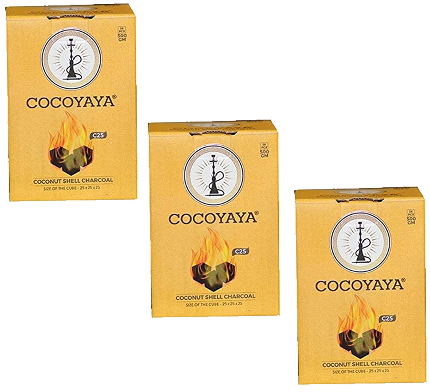 COCOYAYA Pack of 3 Coconut Charcoal for Hookah - 500 Gm (36 Cubs)