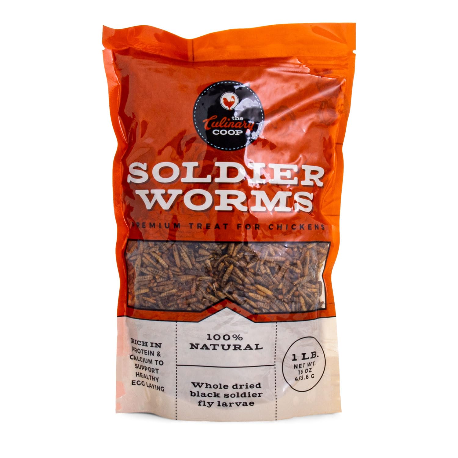 Fluker's Culinary Coop Premium Chicken Treats, Dried Soldier Worms, Packed with Protein and Calcium, 100% Natural Rich Grubs for Chicken, Backyard Birds, and Reptiles, 16 oz