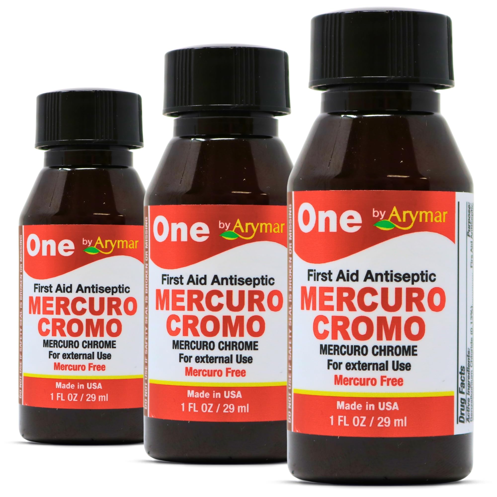 Arymar Mercuro Chrome Antiseptic Solution - First Aid Topical Liquid, 1 fl oz - for Minor Cuts and Scrapes 3 pack