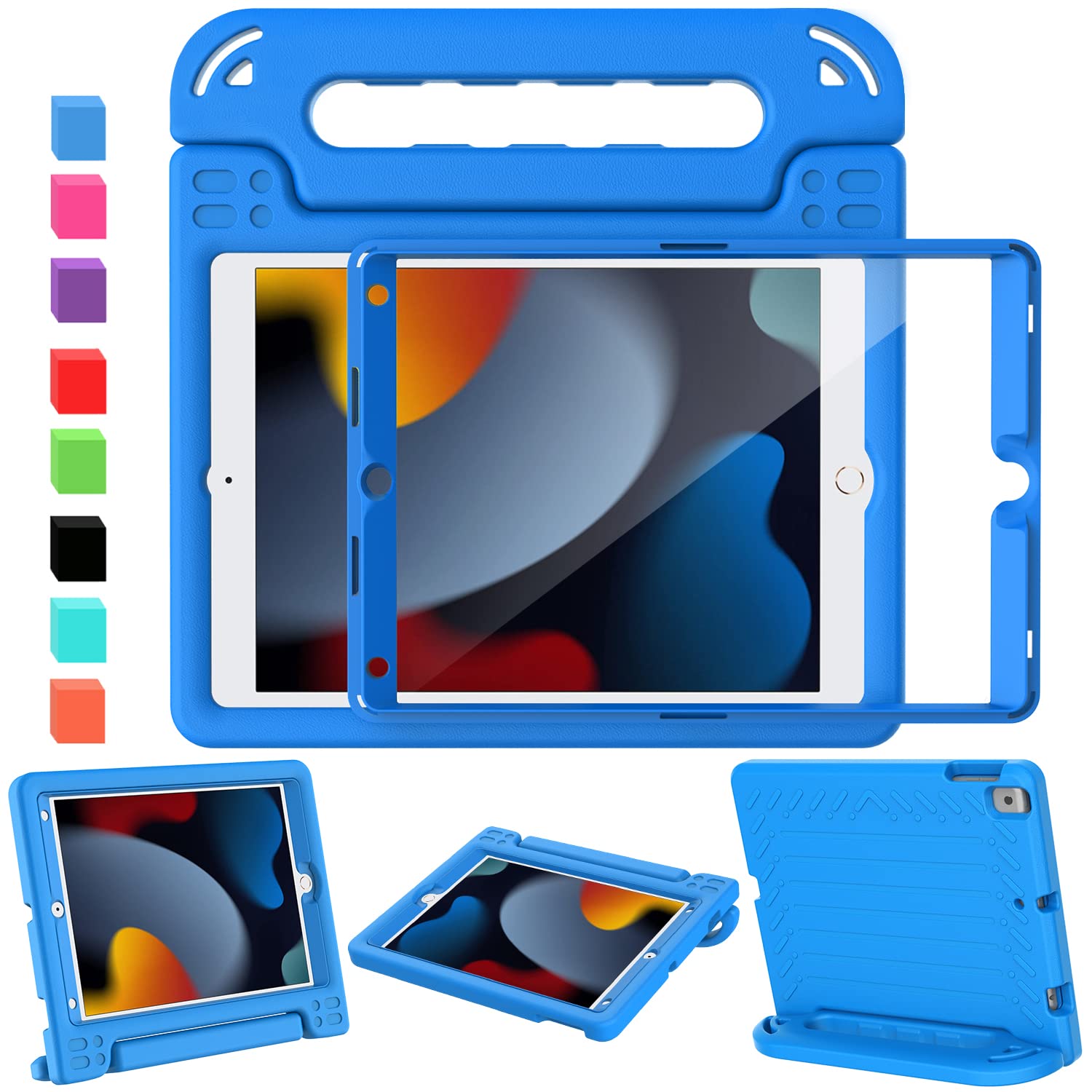 AVAWOKids Case for iPad 10.2" 9th & 8th & 7th Generation, iPad 10.2 2021/2020/2019 Case with Built-in Screen Protector, Light Weight Shock Proof Handle Stand Kids Friendly Cover for iPad 10.2" - Blue