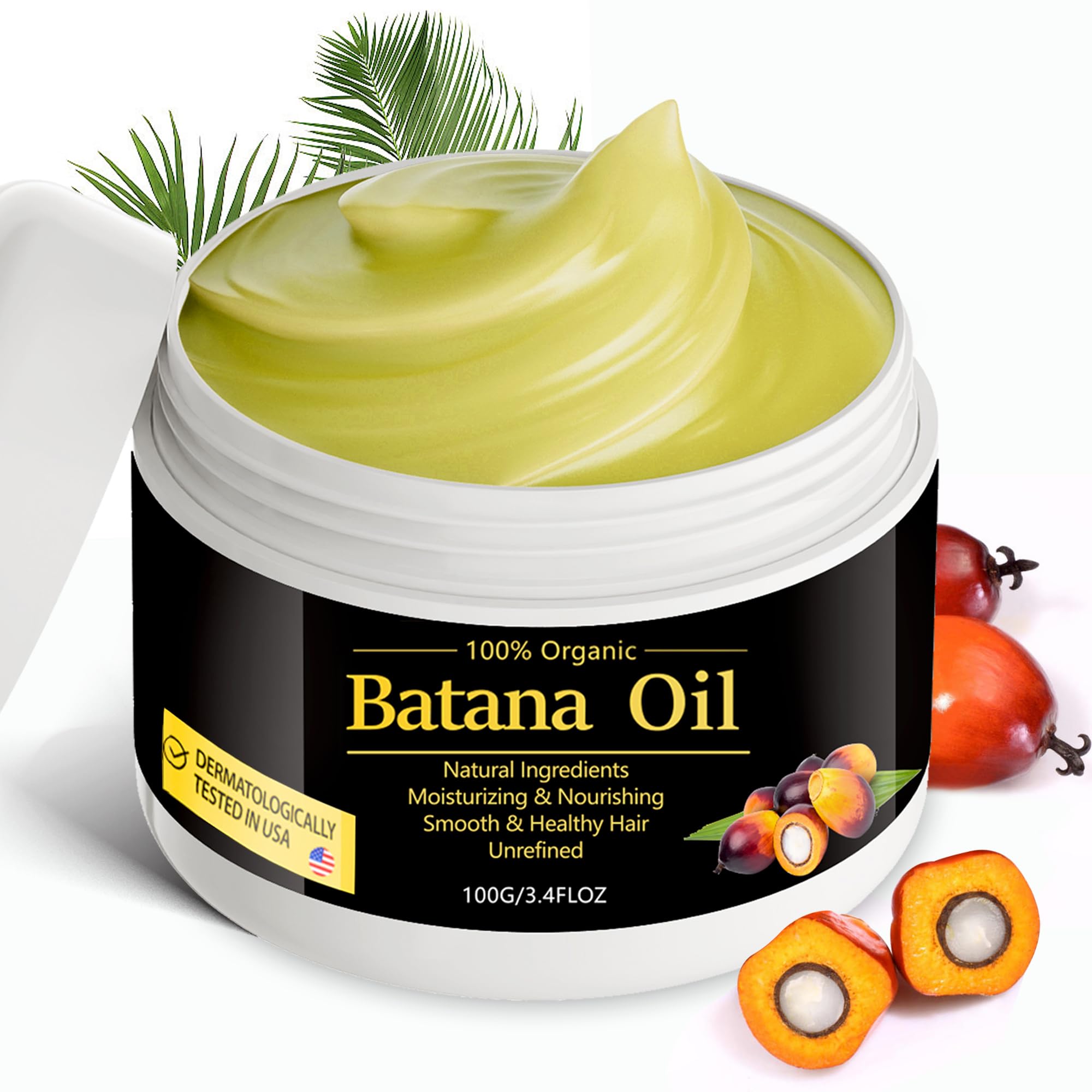 Raw Batana Oil, Natural Pure Dr Sebi Batana Hair Growth Oil for Men & Women, Sourced from Honduras, Unrefined, Organic, Anti Hair Loss, Eliminates Split Ends 3.4 FL oz