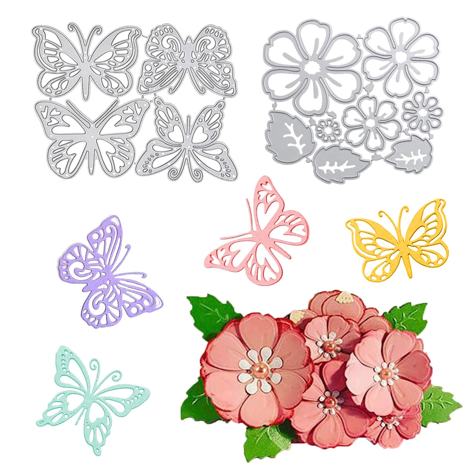 Bymivofun 12Pcs Butterfly Flower Cutting Dies Stencil Flower Leaves 3D Butterfly Shape Die Cut Dies Stencil for DIY Scrapbooking Decoration Greeting Cards