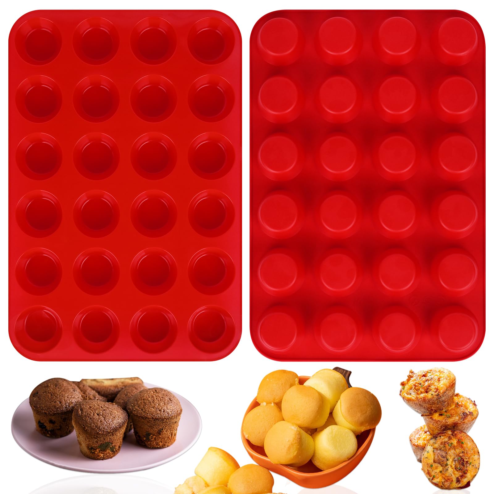 Sakolla Silicone Muffin Pan - 24-cup Silicone Egg Bite Molds - Non-Stick Silicone Molds for Making Custard, Chocolate, Cupcakes, Puddings (Set of 2)