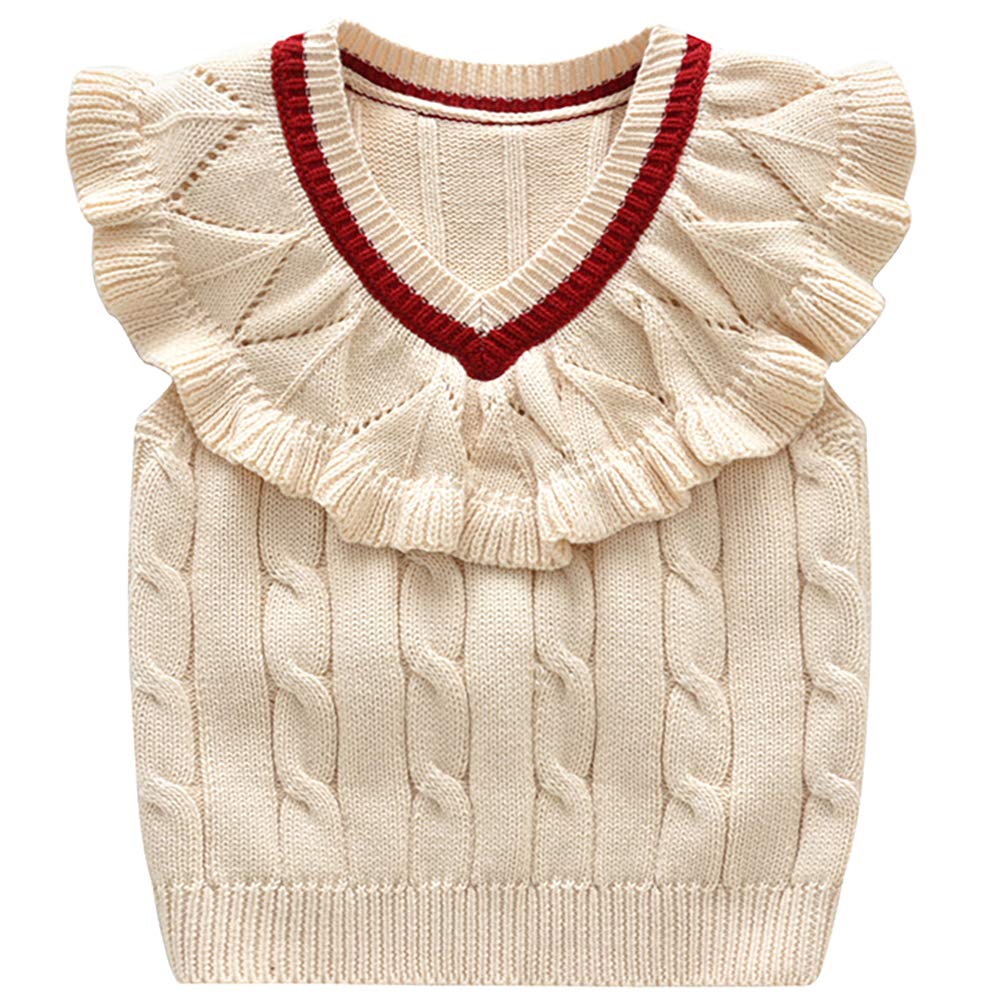 Baby Toddler Girls Wollen Sleeveless Sweater Vest Knitted Lace Design Pullover Costume