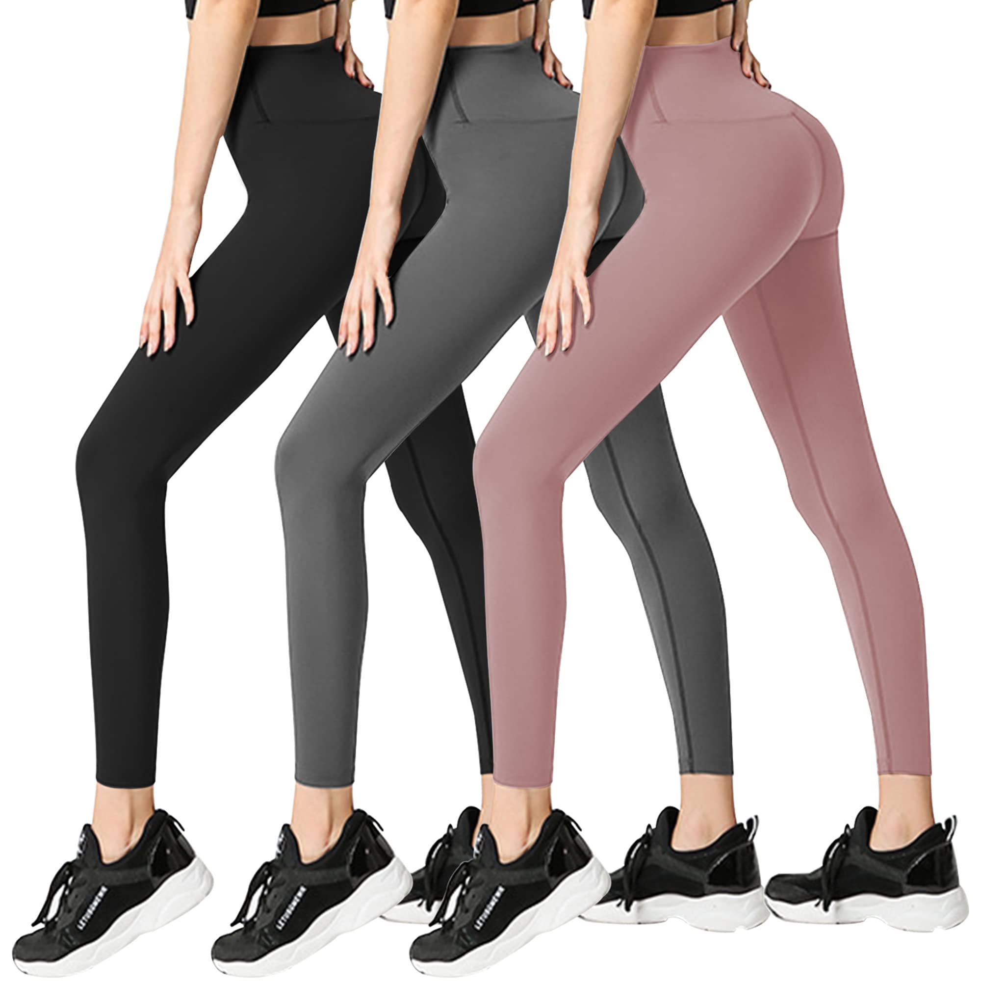 FULLSOFT 3 Pack Leggings for Women Non See Through-Workout High Waisted Tummy Control Black Tights Yoga Pants