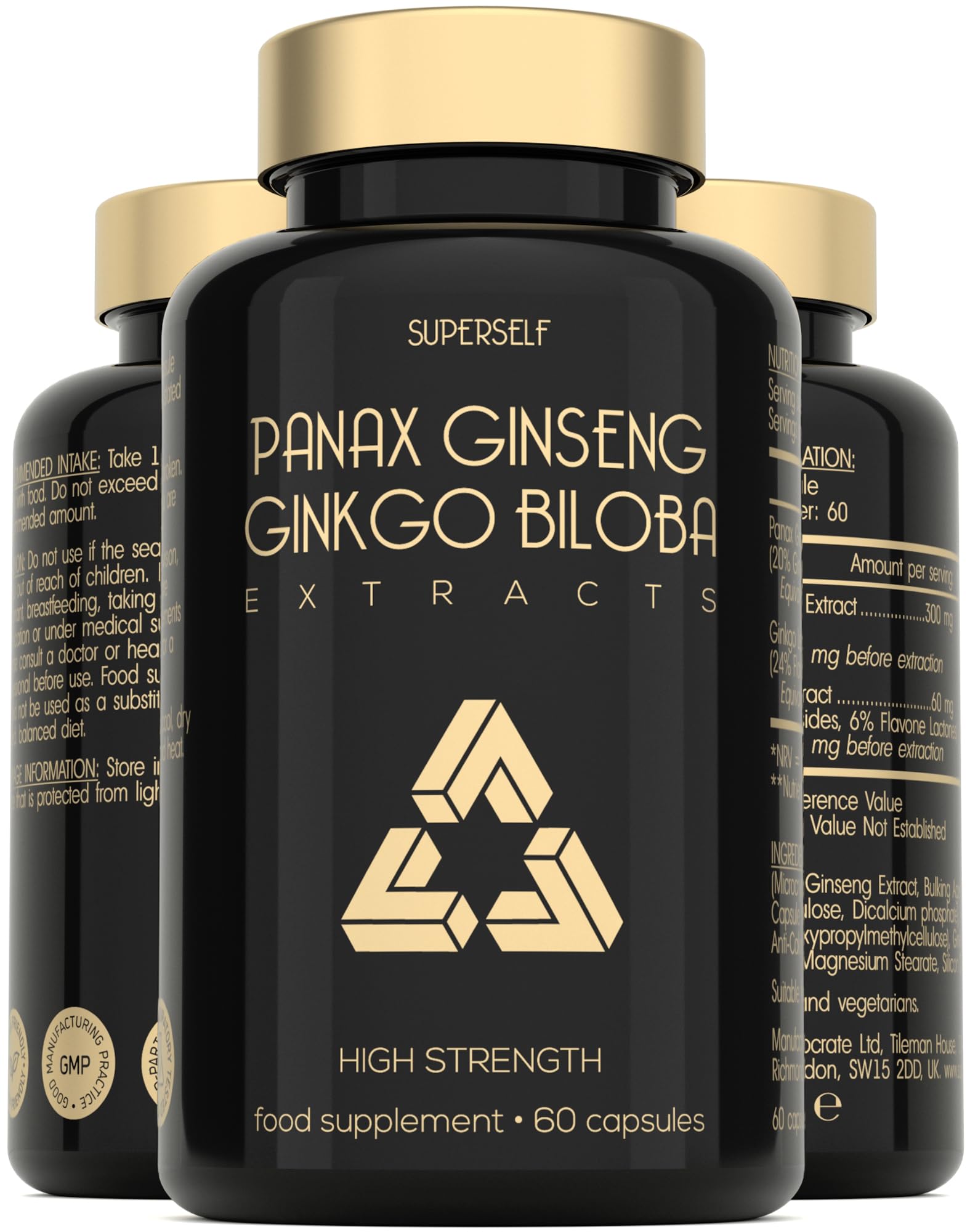 Panax Ginseng Capsules High Strength - 6000mg Korean Red Ginseng and Ginkgo Biloba - Natural Supplements for Men & Women - Premium Ginseng Root Standardised 20% Ginsenosides - 60 Tablets - UK Made