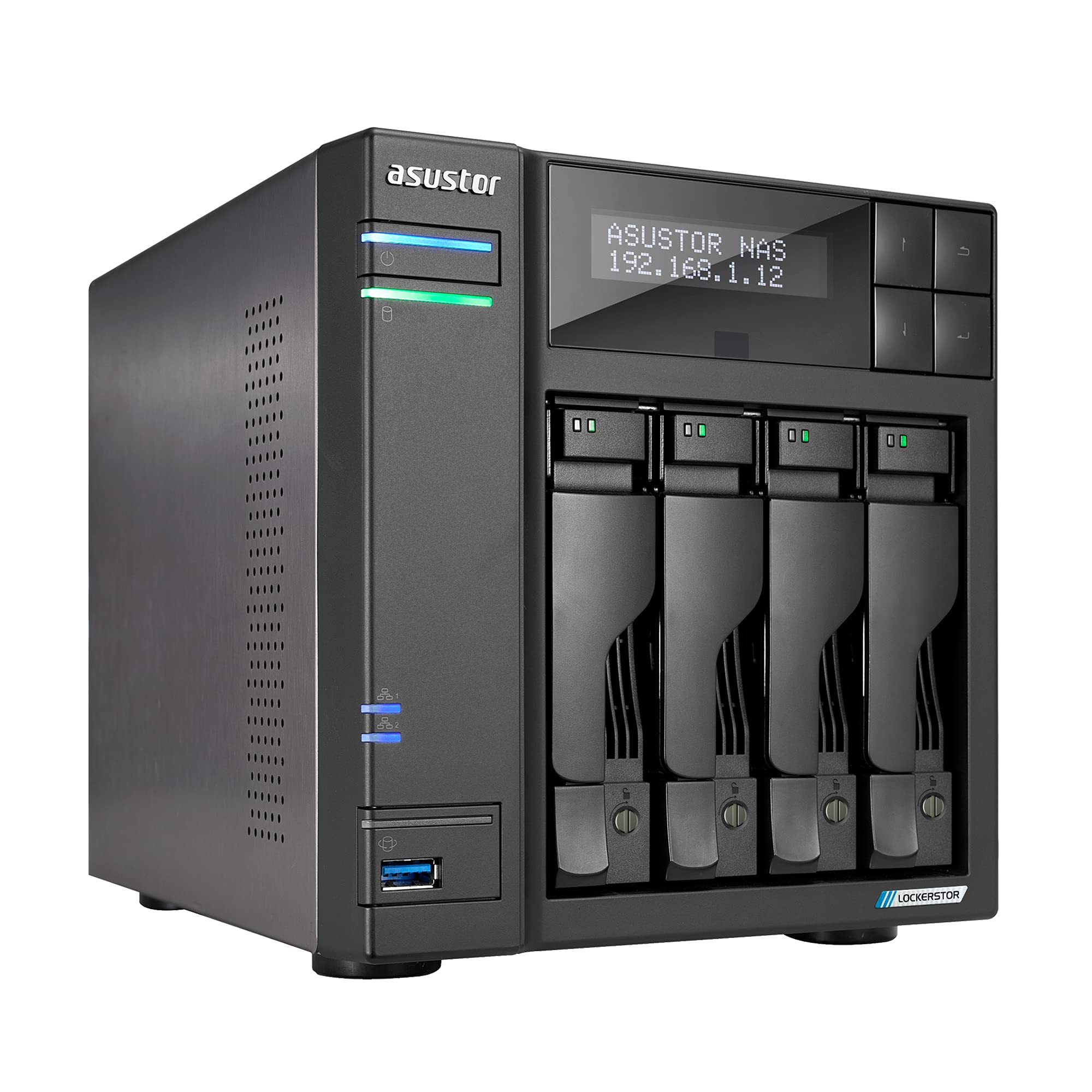 Asustor Lockerstor 4 Gen2 - AS6704T | 4-Bay NAS, Quad-Core 2.0GHz Processor, 4 M.2 NVMe Slots (PCIe 3.0), Dual 2.5GbE, Expandable to 10GbE, 4GB DDR4 RAM, (No Drive)