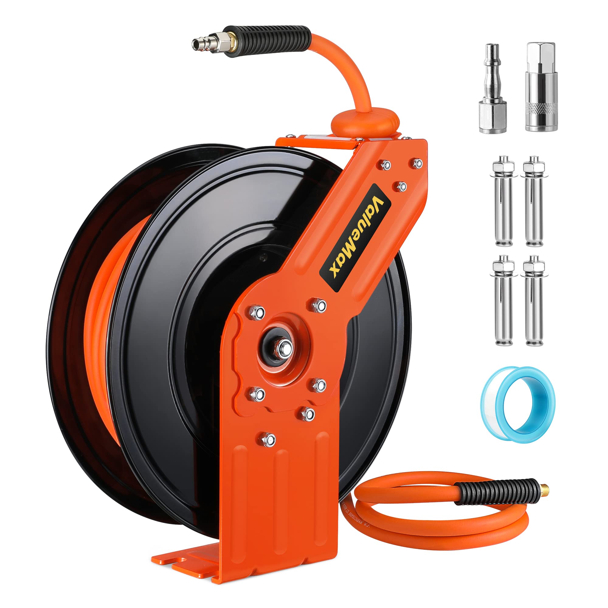 ValueMaxAir Hose Reel 9.5mm x 15m (3/8in x 50Ft), Retractable Auto Rewind Air Compressor Hose Reel Max. 300PSI (20BAR) for Air Tool, Air Nailer Gun, Air Wrench