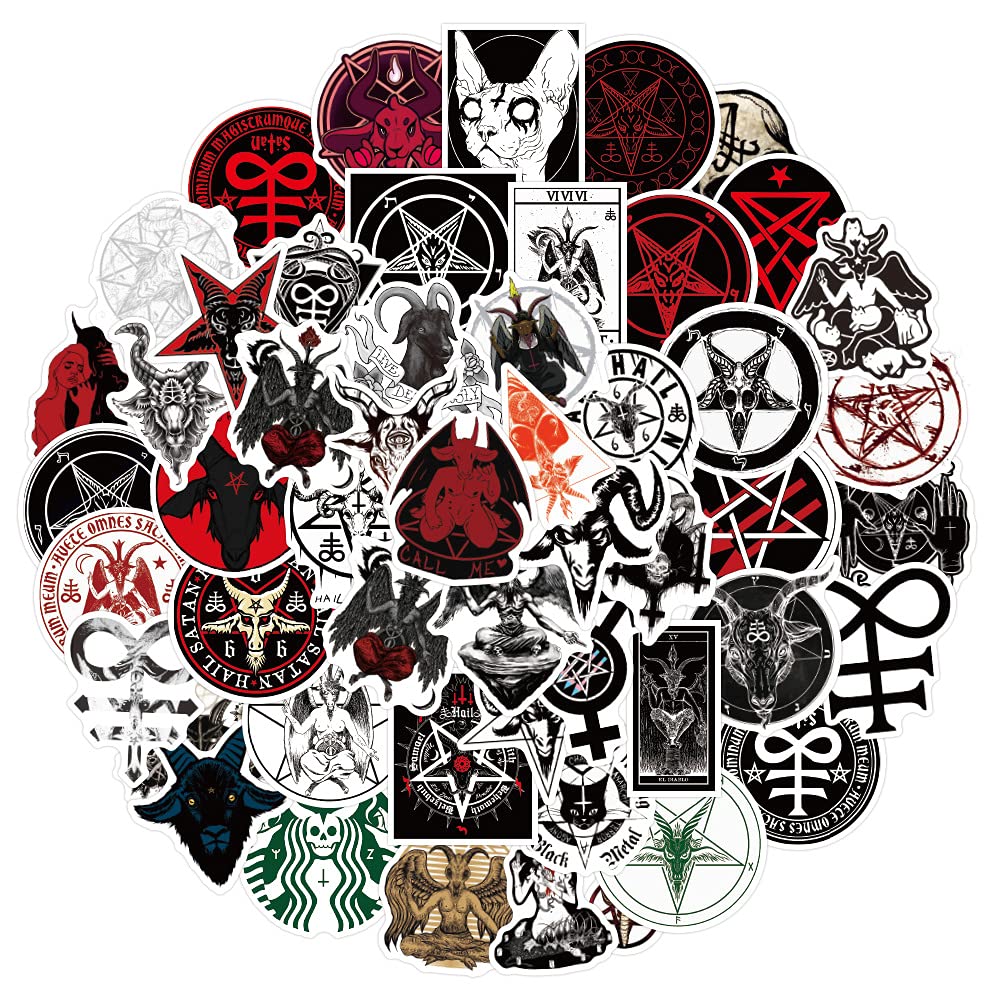 50 Pcs Satan Satanic Symbol Stickers Devil Waterproof Vinyl Decals Halloween Decorations for Laptop Water Bottles Bike Skateboard Luggage Computer Phone