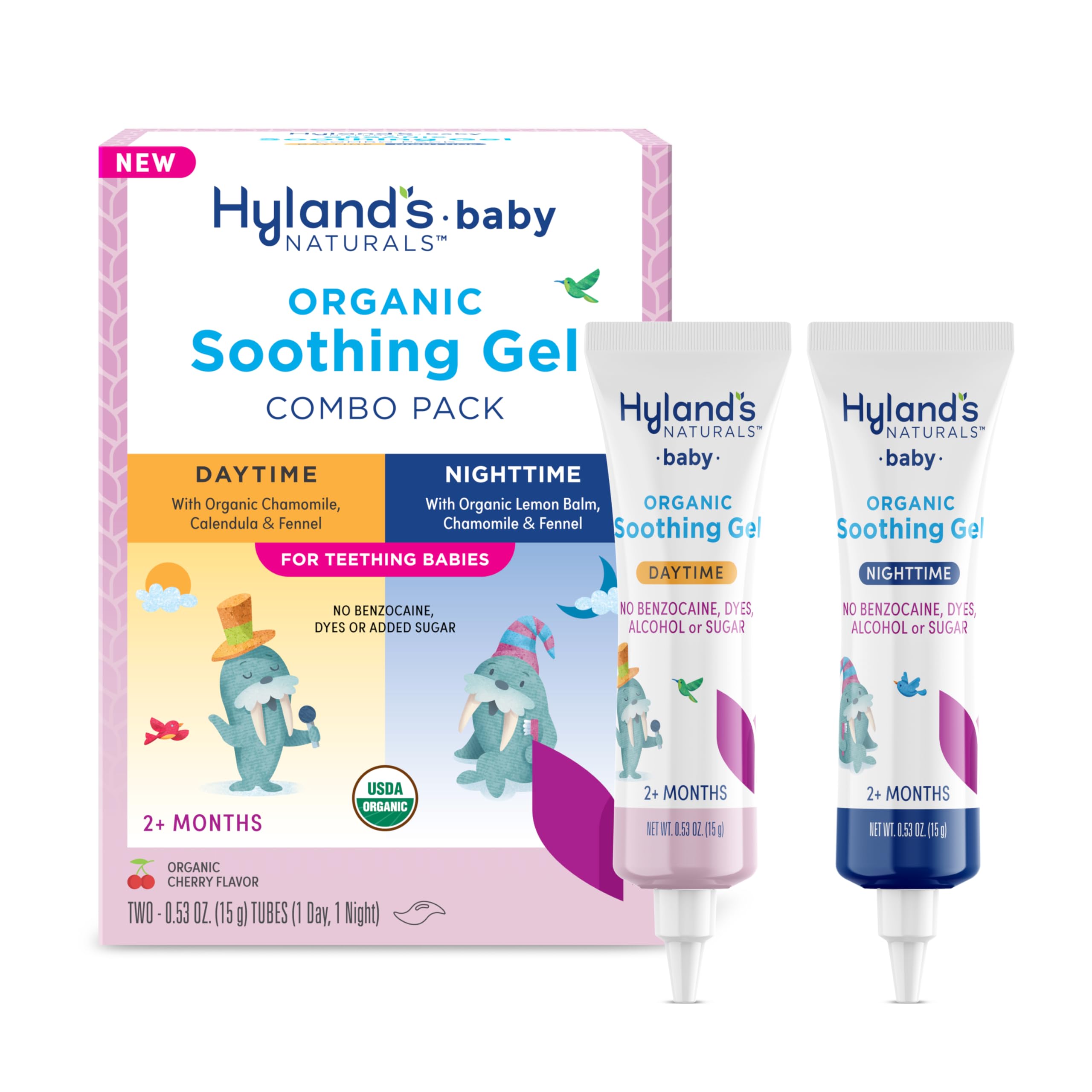 Hyland's Baby - Organic Day/Night Soothing Gel Combo Pack, Cooling Gel for Oral Discomfort, Easy-to-Apply, Ages 2 Months & Up, 1.06 Ounce (2 Tubes of 0.53 oz.)