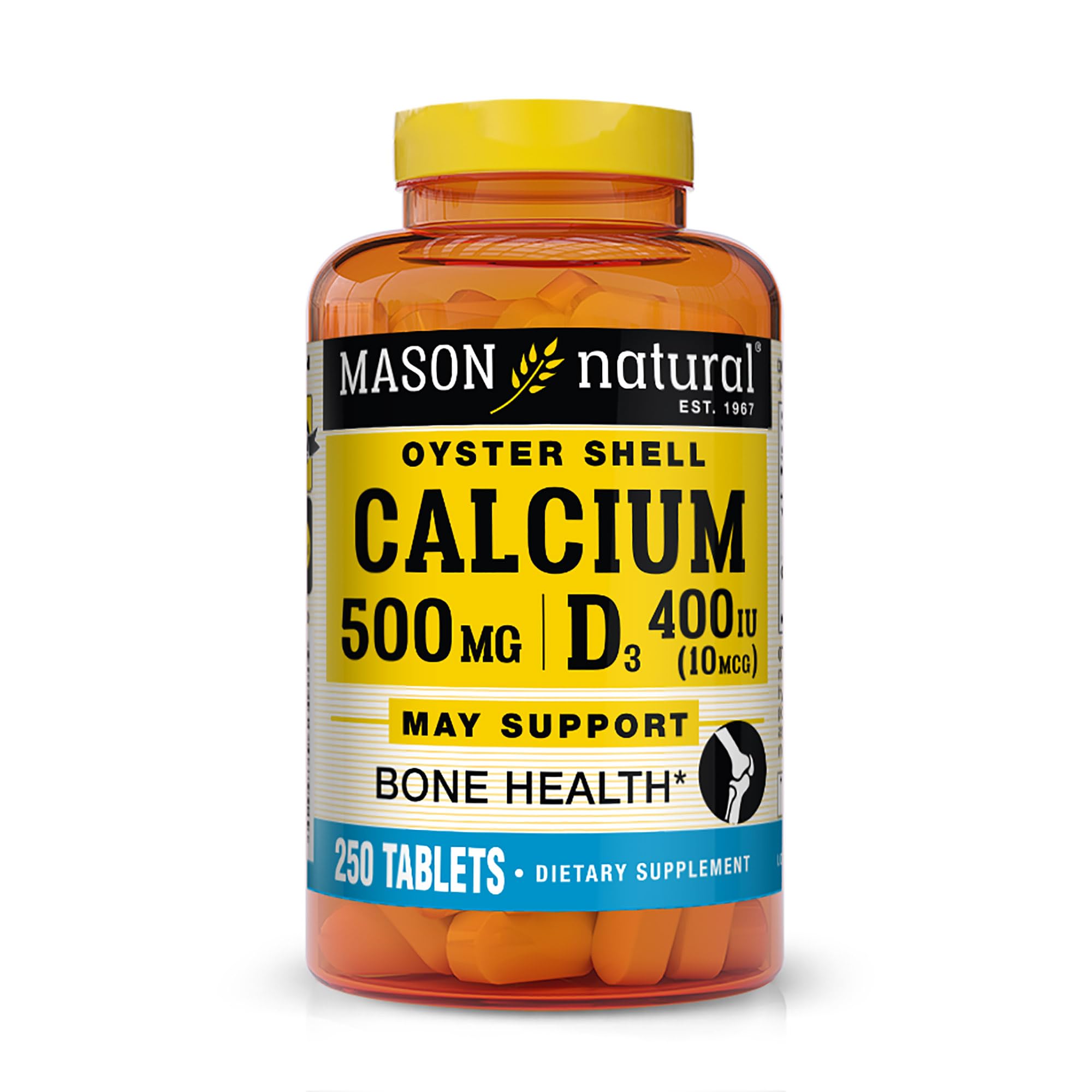 MASON NATURALCalcium 500 mg (Oyster Shell) with Vitamin D3 - Strengthens Muscle Function, Supports Healthy Bones and Overall Health, 250 Tablets