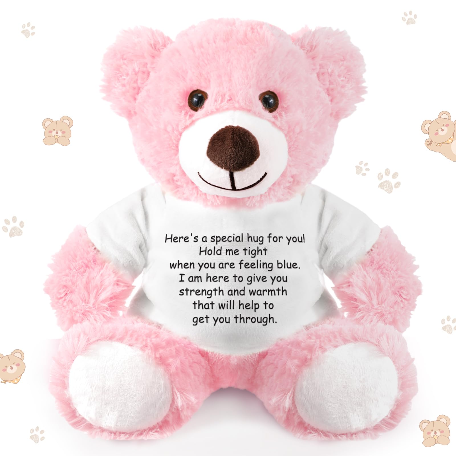 Lenwen Bear Hug Gift Sending You a Bear Hug Inspirational Gift Plush Bear Stuffed Animal Get Well Soon Gift Thinking of You Gift Get Well Bear for Women Kids Adult, 13.78 Inch (Pink)