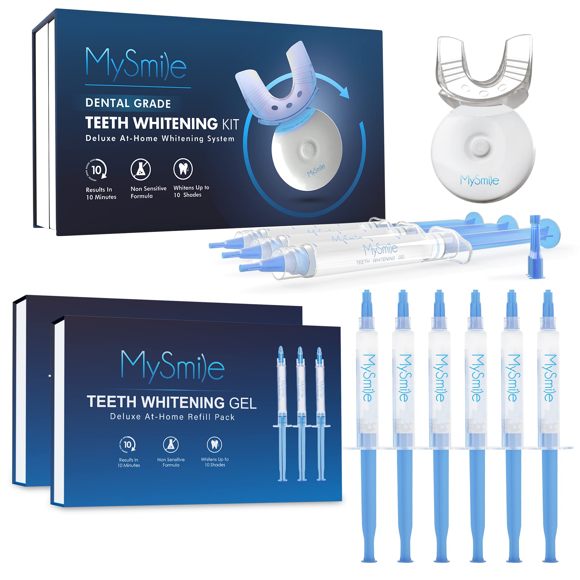 MySmileTeeth Whitening Kit with LED Light, 6 Non-Sensitive Teeth Whitening Gel,Teeth Whitener Dental Grade Tooth Whitening Gel for Tray, 10 min Fast Result Whitening