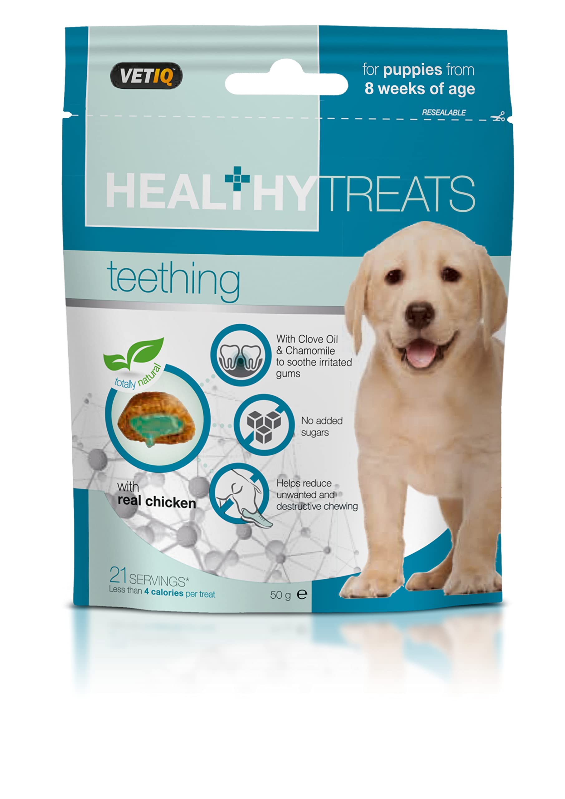 VETIQ Healthy Treats Denti-Care Teething For Puppies 4+ Weeks, Tasty Treats to Help Soothe Irritated Gums & Freshen Breath, 50 g (Pack of 6)