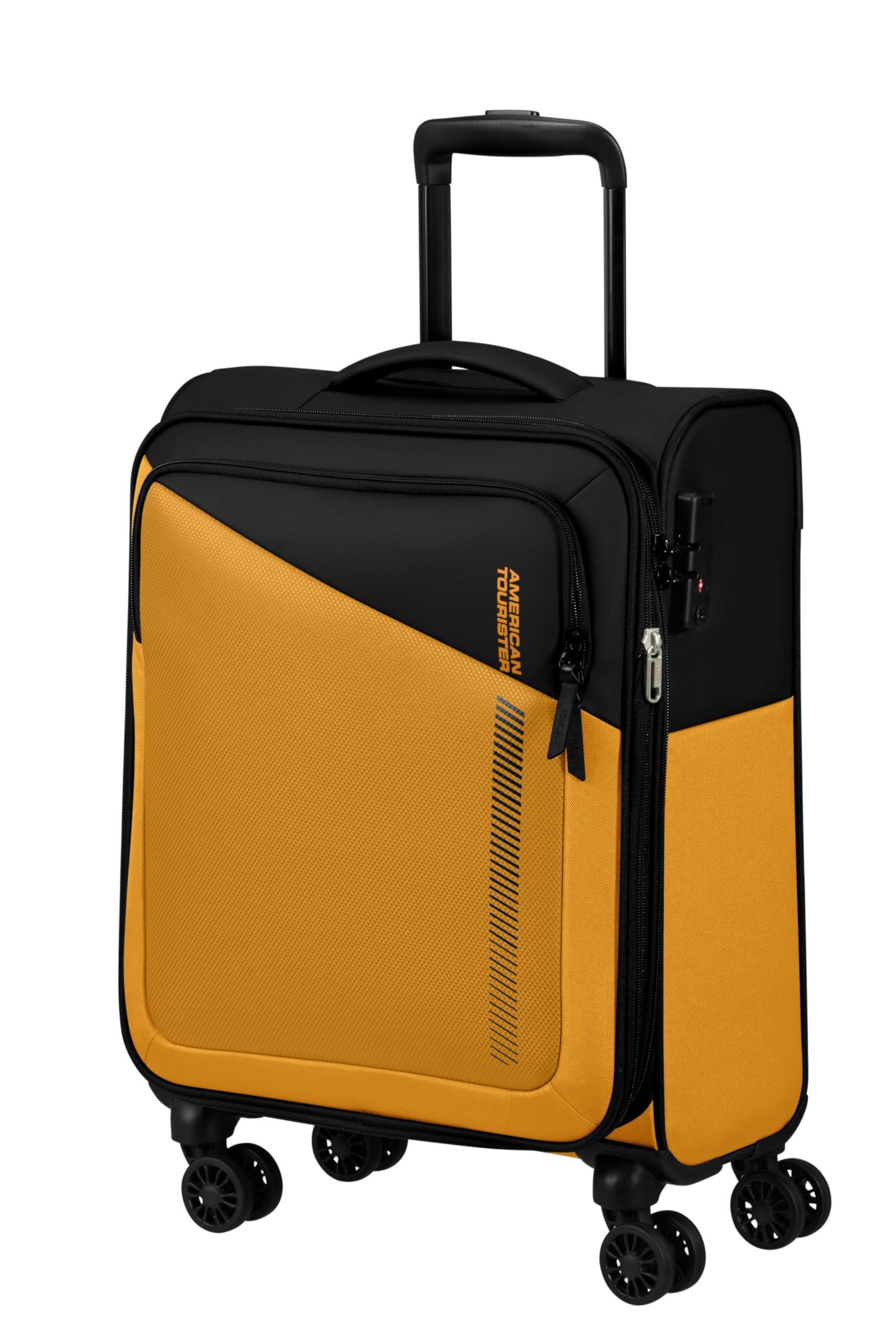 American TouristerDaring Dash Spinner S, Expandable Hand Luggage, 55 cm, 39/46 L, Black/Yellow