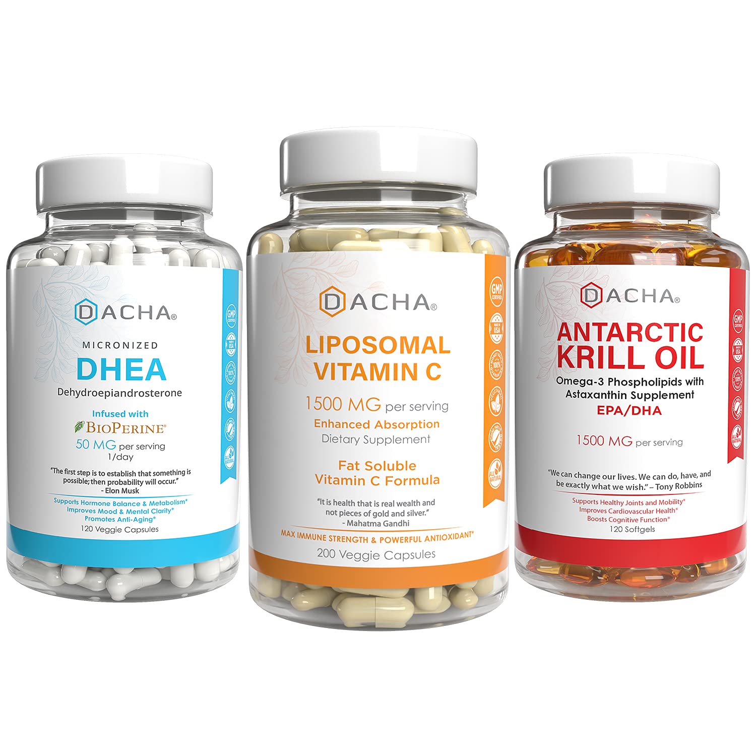 Natural Immunity, Heart & Hormone Support - Liposomal Vitamin C, DHEA and Krill Oil, 200 & 120 Pills, Omega 3 Rich, Odorless Antarctic, High Potency Ingredients, Improved Absorption Anti Inflammatory