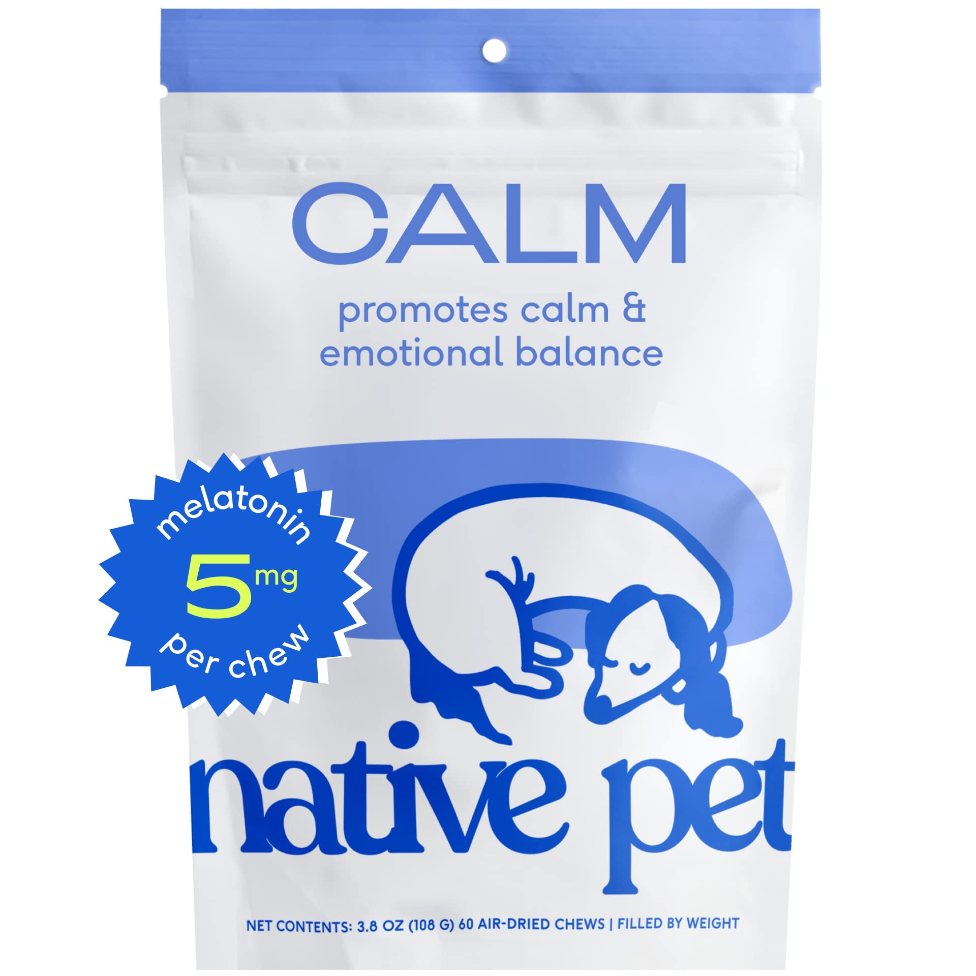 Native Pet Calm Dog Calming Chews - Dog Melatonin for Small, Medium Large Dogs - Melatonin for Dogs Sleep Aid - Natural Calming Chews for Dogs - Anxiety Relief & Calming Dog Treats - 60 Calm Dog Chews