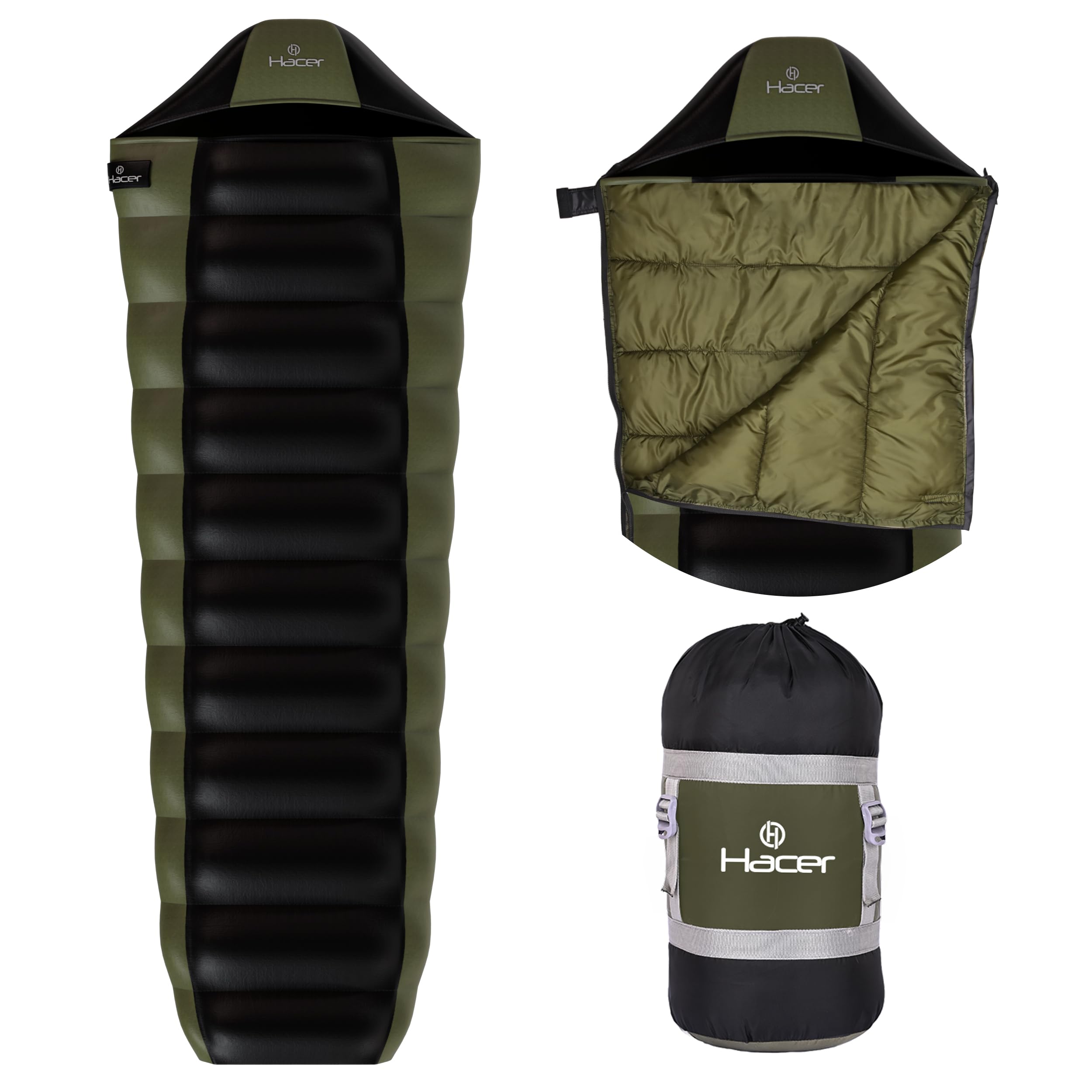 Hacer Khardunga La Camping Sleeping Bag +6°C to +15°C Mummy Shape Polyester Lining Comfortable Hiking Trekking Bags Baby, Men Women- Height Upto 6.8ft