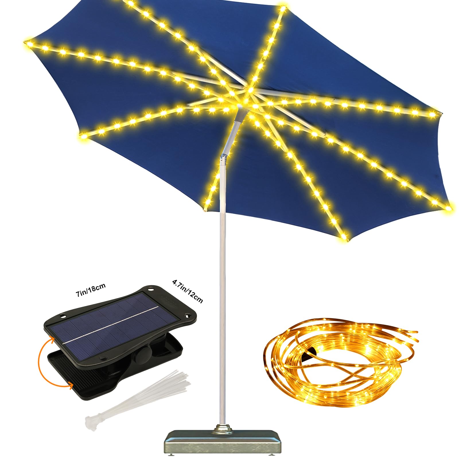 ZNYCYE Solar Umbrella Lights,Patio Umbrella Lights Outdoor with 5V Solar Panel Clip 112 Led Outdoor Waterproof Umbrella Solar Lights for Beach Deck Garden Camping Tents Party Decoration