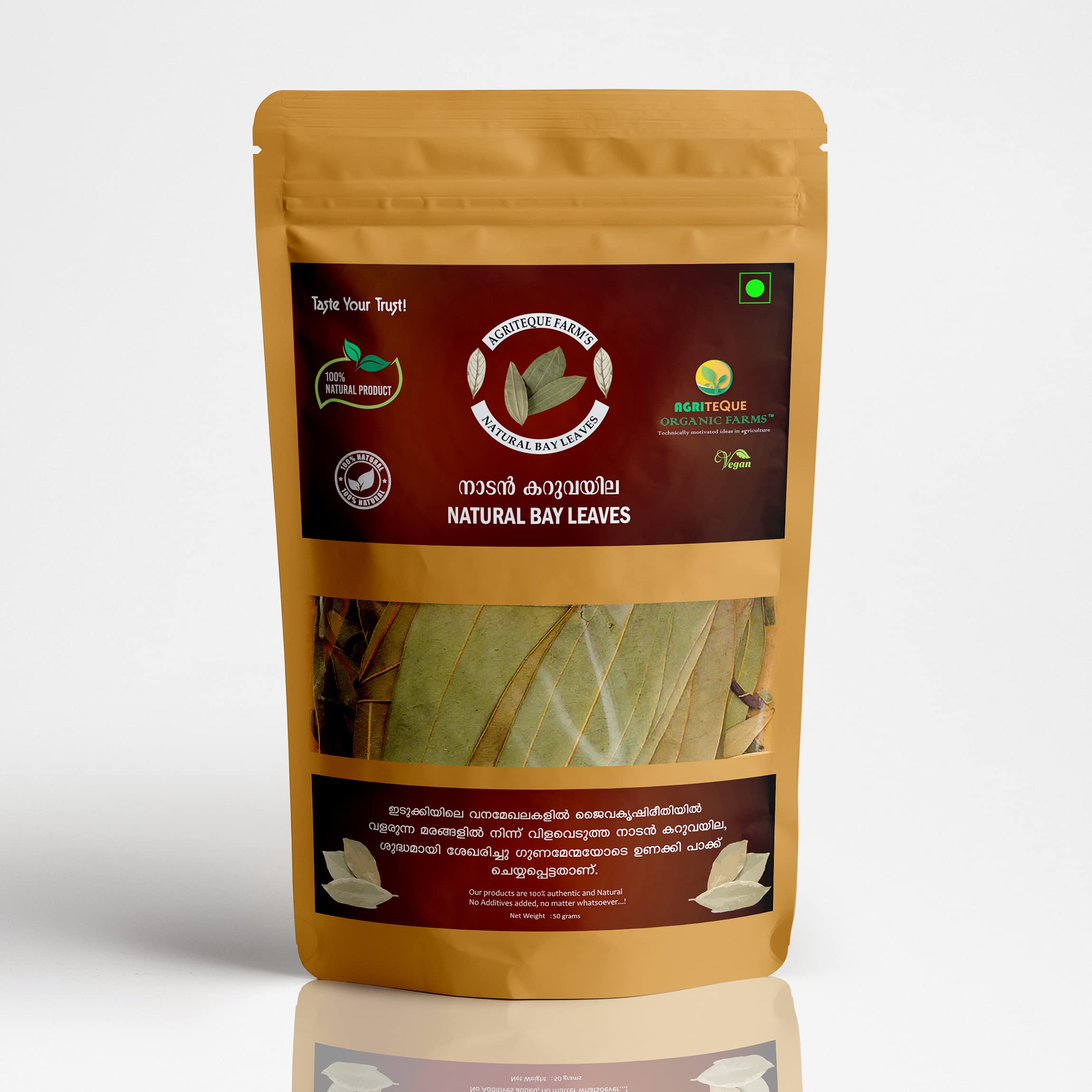 Agriteque Organic Farm's Natural Bay Leaves- Tej Patta-50 Grams-100% Indian & Natural