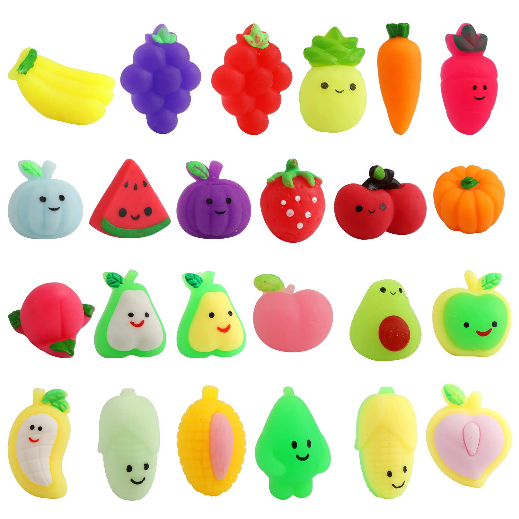 Mochi Squishy Toys, 24 pcs Fruit Squishy Party Favors for Kids Classroom Prize Stress Relief Squishies Bulk Gift for Birthday Pinata Goodie Bag Filler Christmas Stocking Stuffers Easter Valentines