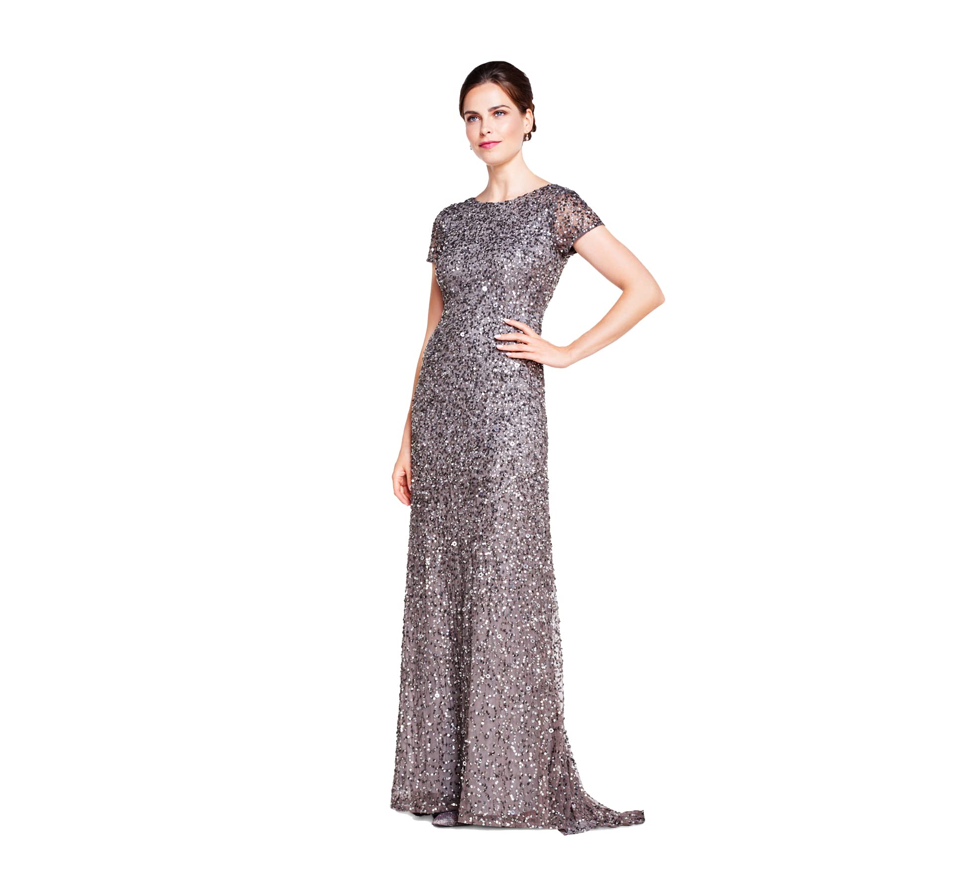 Adrianna PapellWomen's Short-Sleeve All Over Sequin Gown