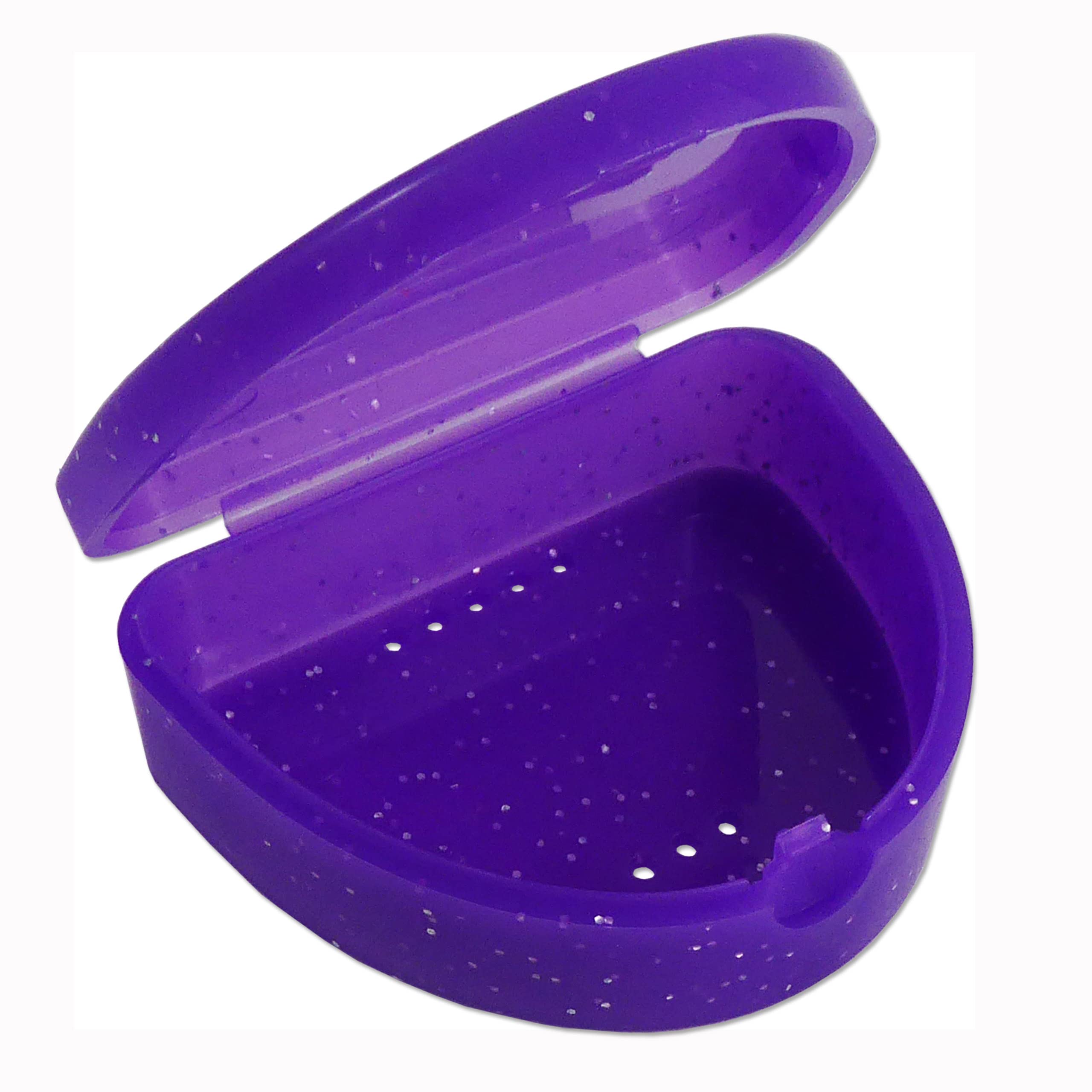 Slim Orthodontic Dental Case - Colour & Glitter Choices for Retainers, Bleaching Trays, Dentures & More (Glitter Purple)