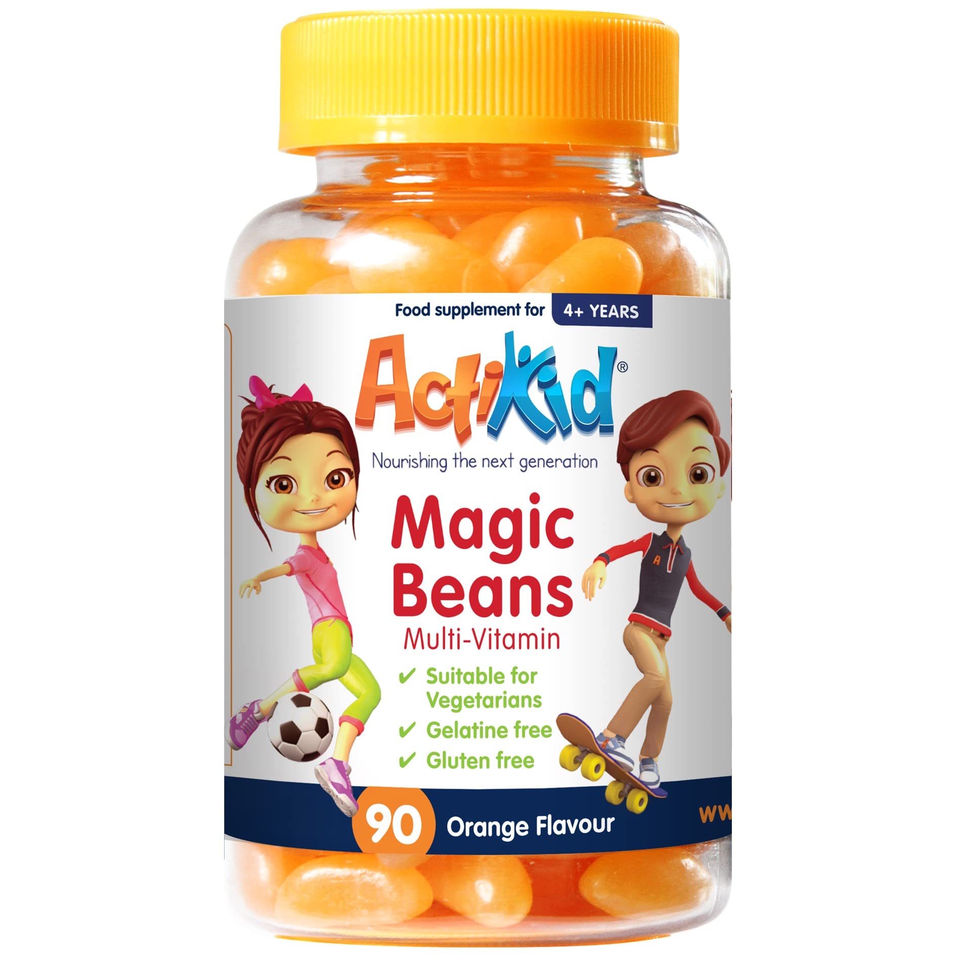 ActiKid Magic Beans Multi-Vitamin 90x Orange Flavour, Gelatine Free, Immunity Boost, Kids Vitamins, Kids Multivitamin, Childrens Vitamins