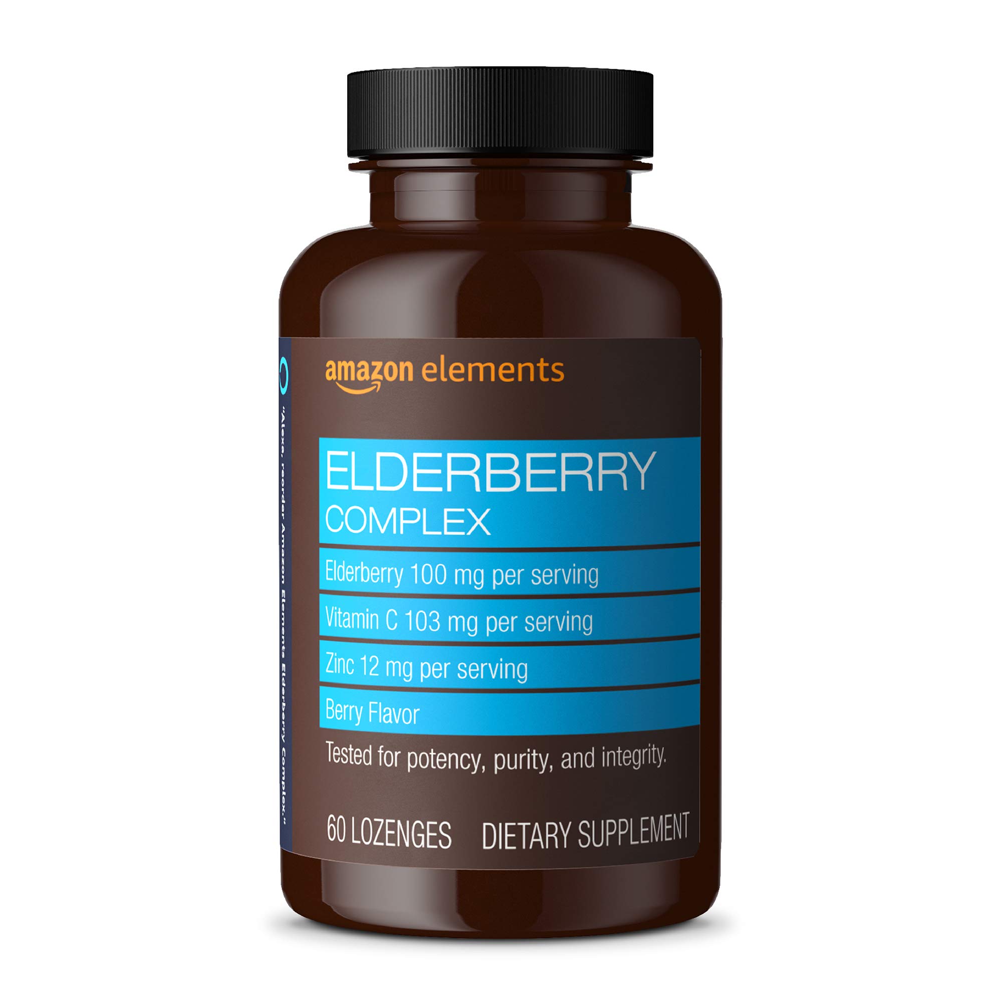 Amazon Elements Elderberry Complex Berry Flavored Immune System Support Lozenges, Adult, 60 Count, (Packaging may vary)