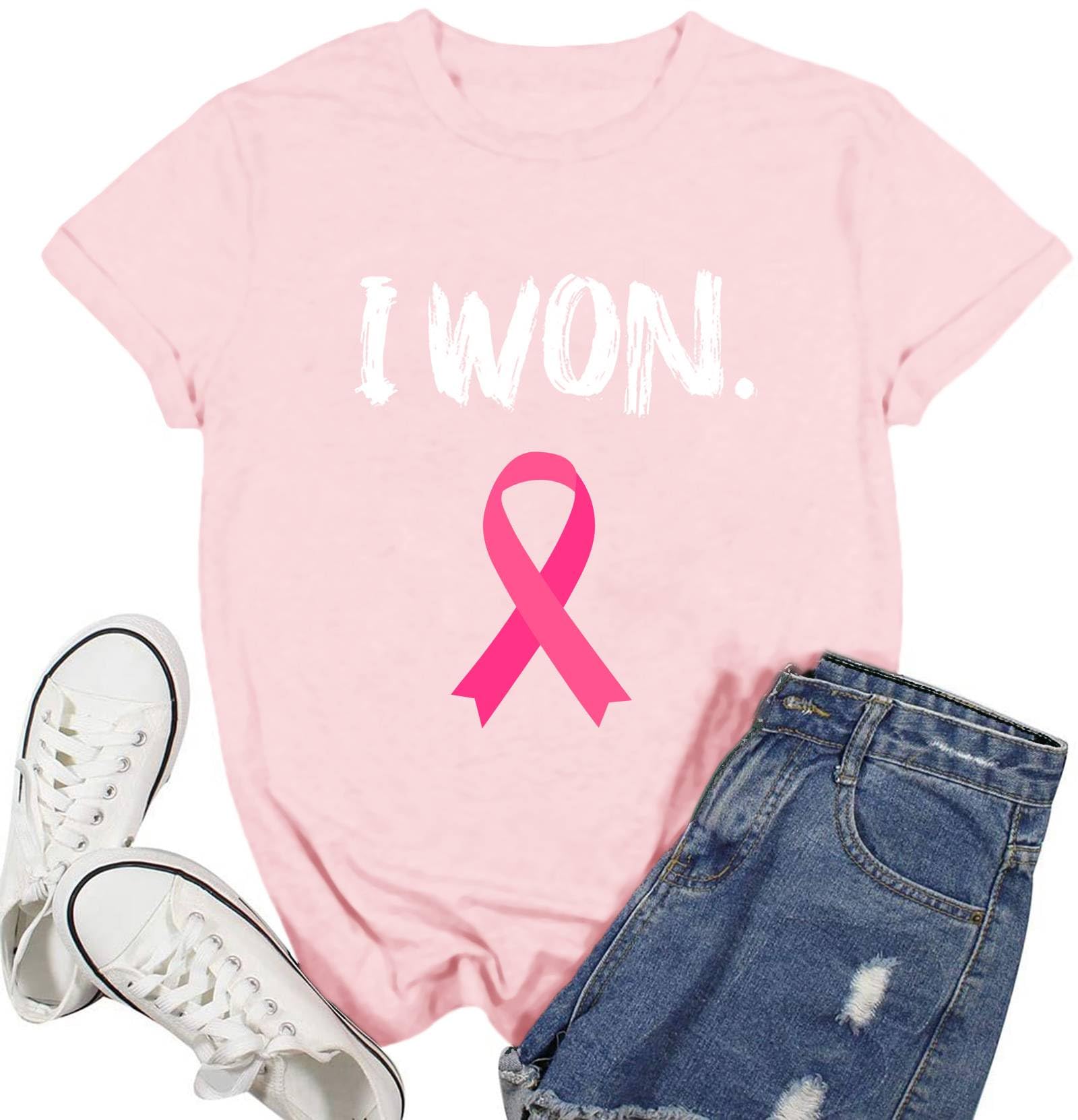 AscrazyBreast Cancer Shirts Women Pink Ribbon Tshirt in October We Wear Pink Tee Cancer Awareness Tops