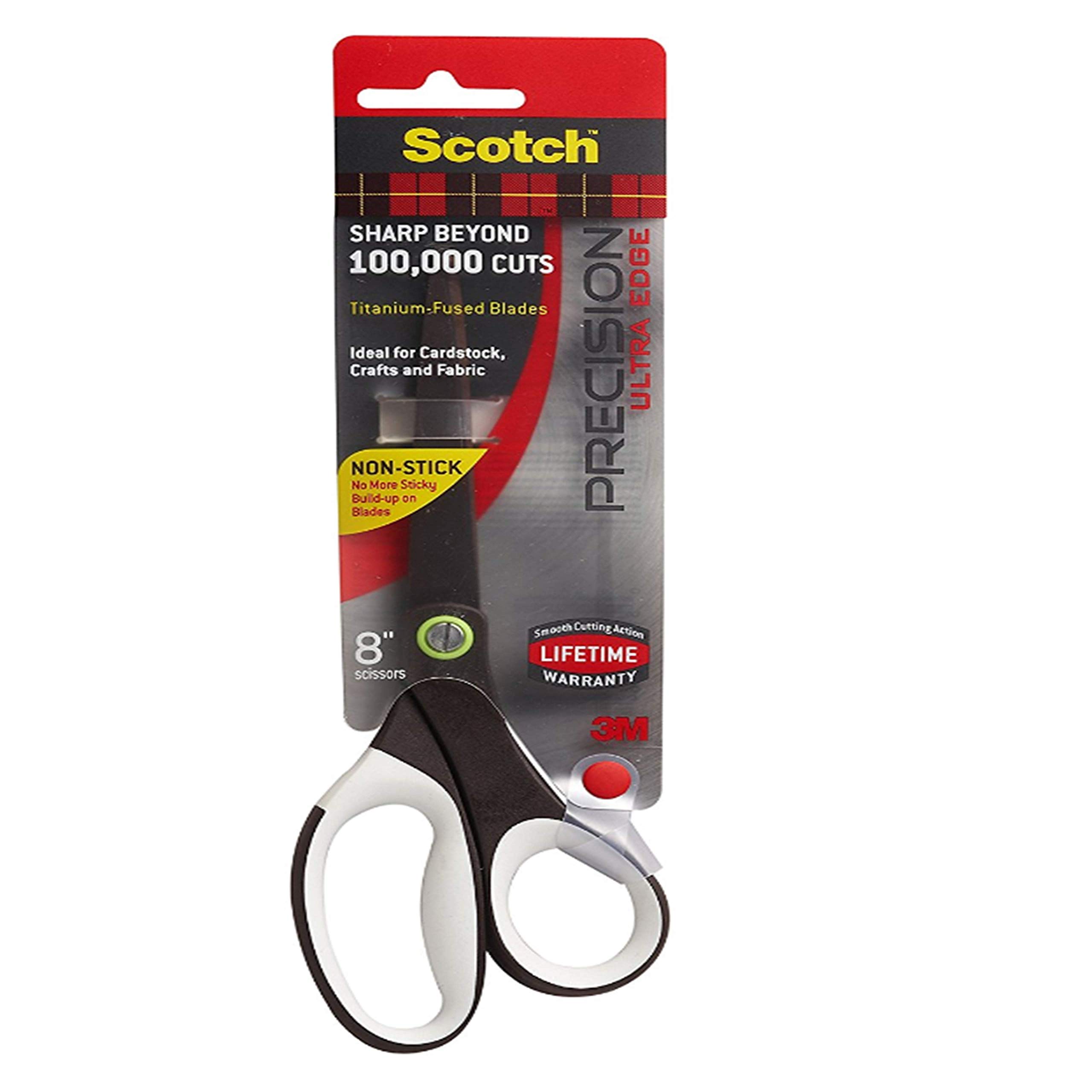 Scotch 3M Scotch Titanium Scissors | 8" Multipurpose | Easy-Clean, Non-Stick Blades | Ergonomic Handles | For Fabric, Crafts, Tapes, General Use