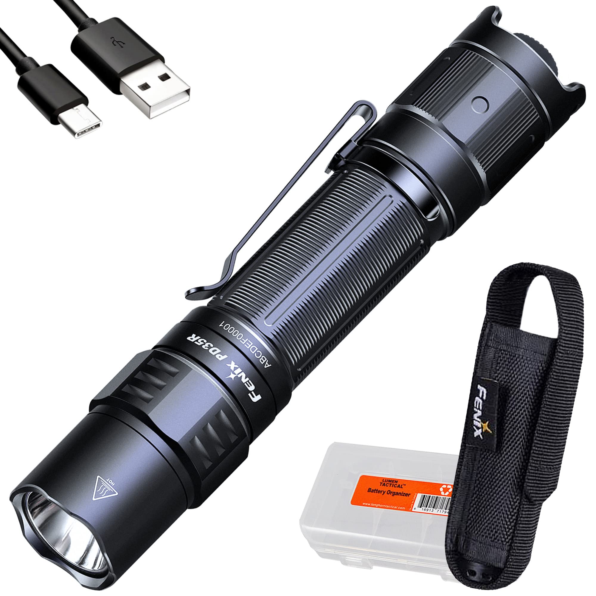 FenixPD35R Tactical Flashlight, USB-C Rechargeable, 1700 Lumen with LumenTac Organizer