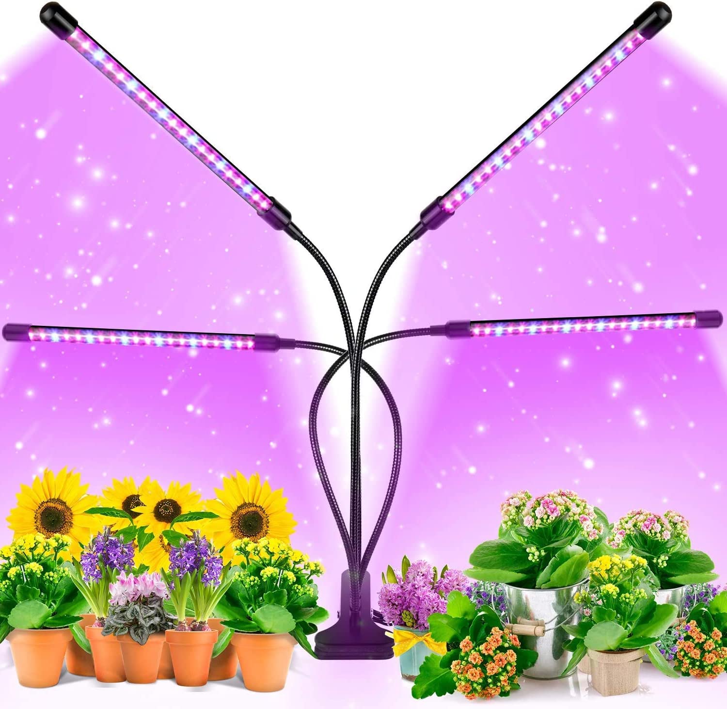 OAICIA Grow Light for Indoor Plants 80 LED Plant Grow Up Lights Full Spectrum 4 Heads USB Growing Lamps, 3/9/12H Timer, 3 Switch Mode, Grow Lamp for Seedlings and Succulents