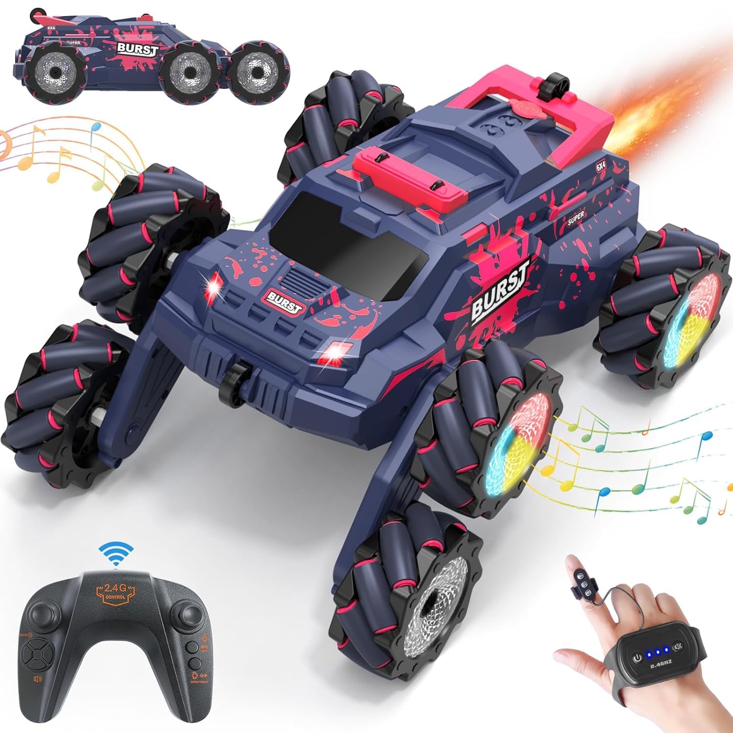 VVE 4x4 Wheel Monster Zap Car Toy for Kids Friction Powered Cars with Soft Rubber Wheels Shock Absorber Suspension Push and Go Car (6 Wheel Hevy DriftCar)