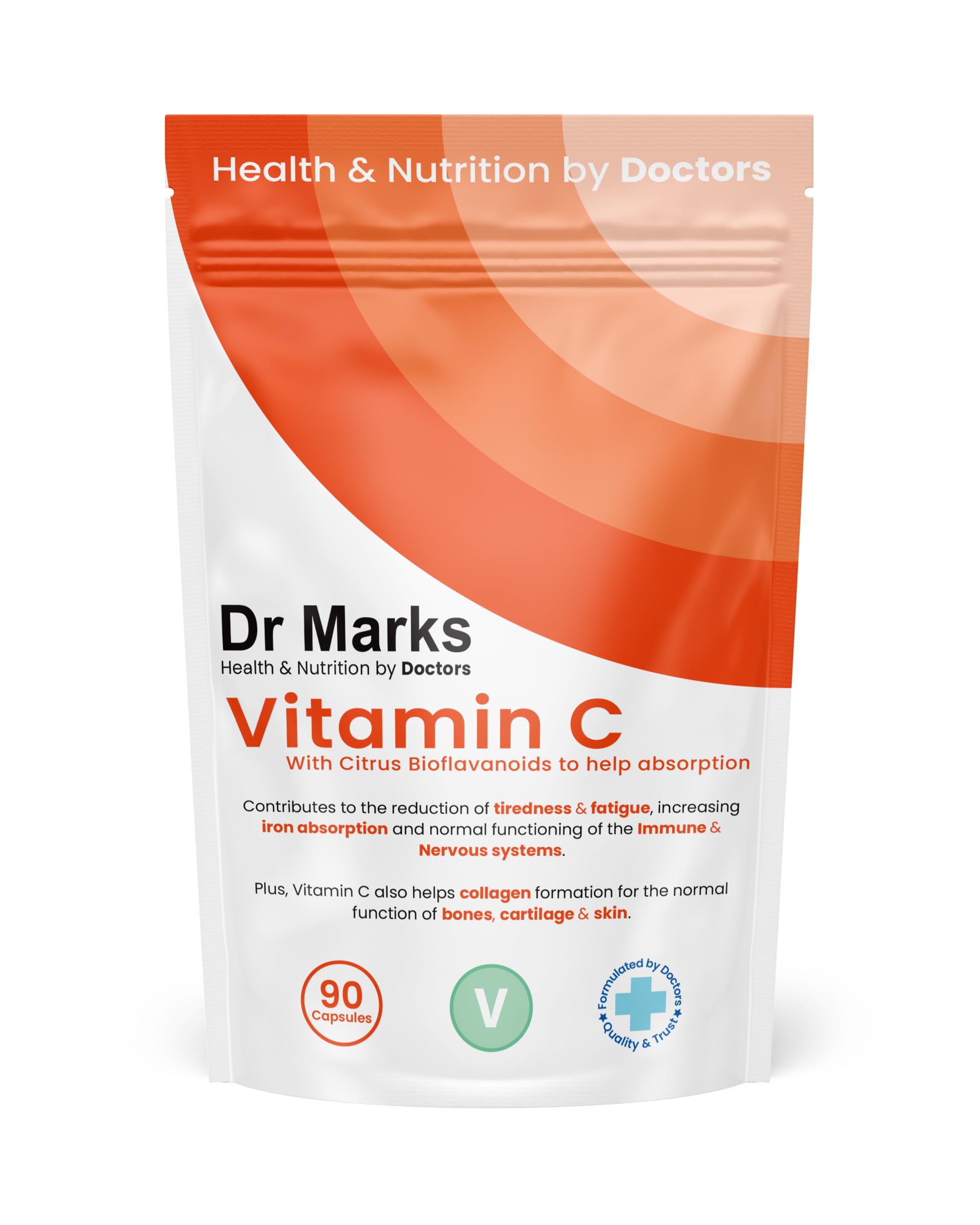 Dr Marks Vitamin C + Citrus Bioflavonoids - Made by UK Doctors to Support Your Immune System, Reduce Tiredness + Help Collagen Formation, Vegan Capsules, High Strength, No Fillers, UK Made