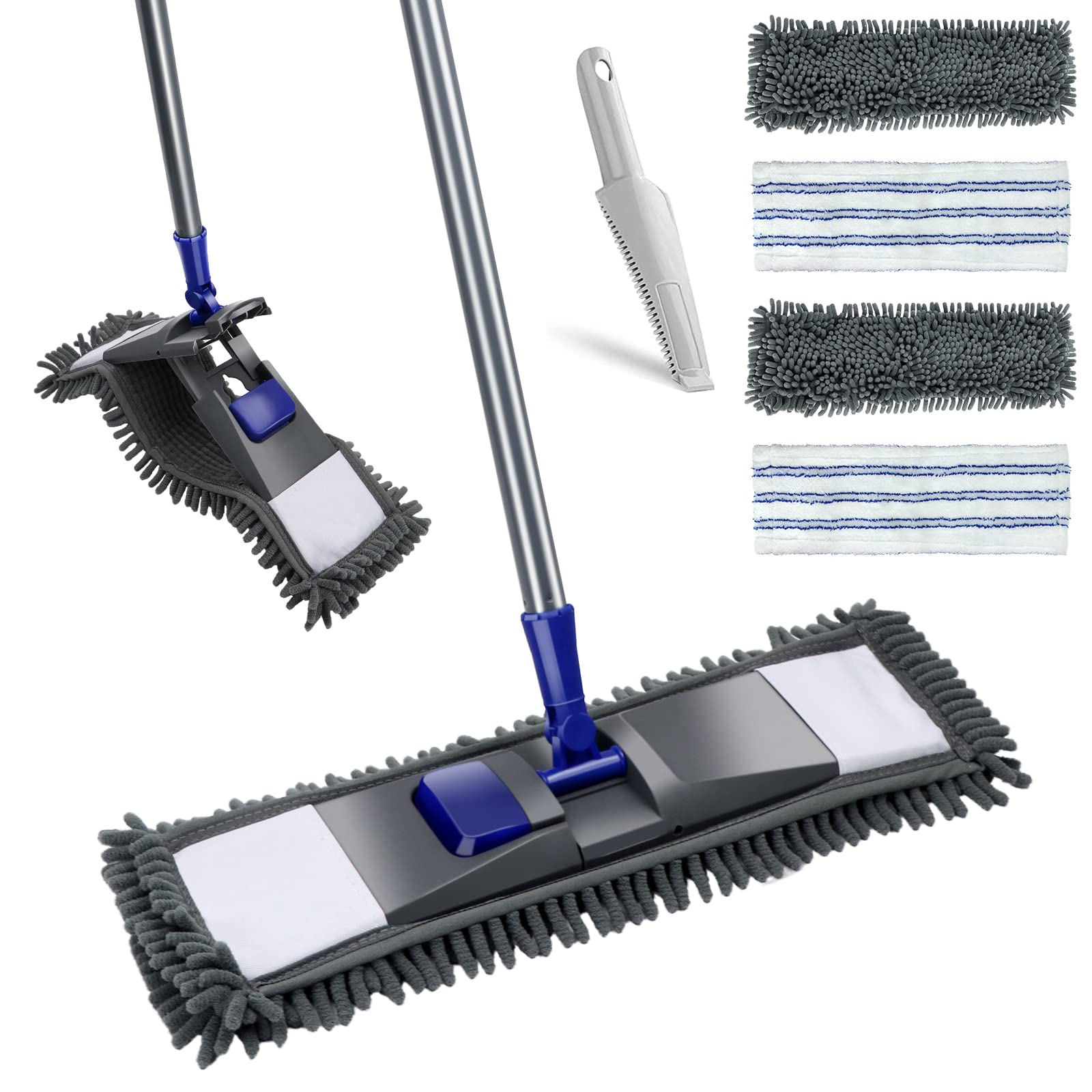 Microfiber Flat Mop with 2PCS Replaceable Mop Pads Stainless Steel Handle Magic Dust Cleaning Mop for Hardwood Floors Masthome