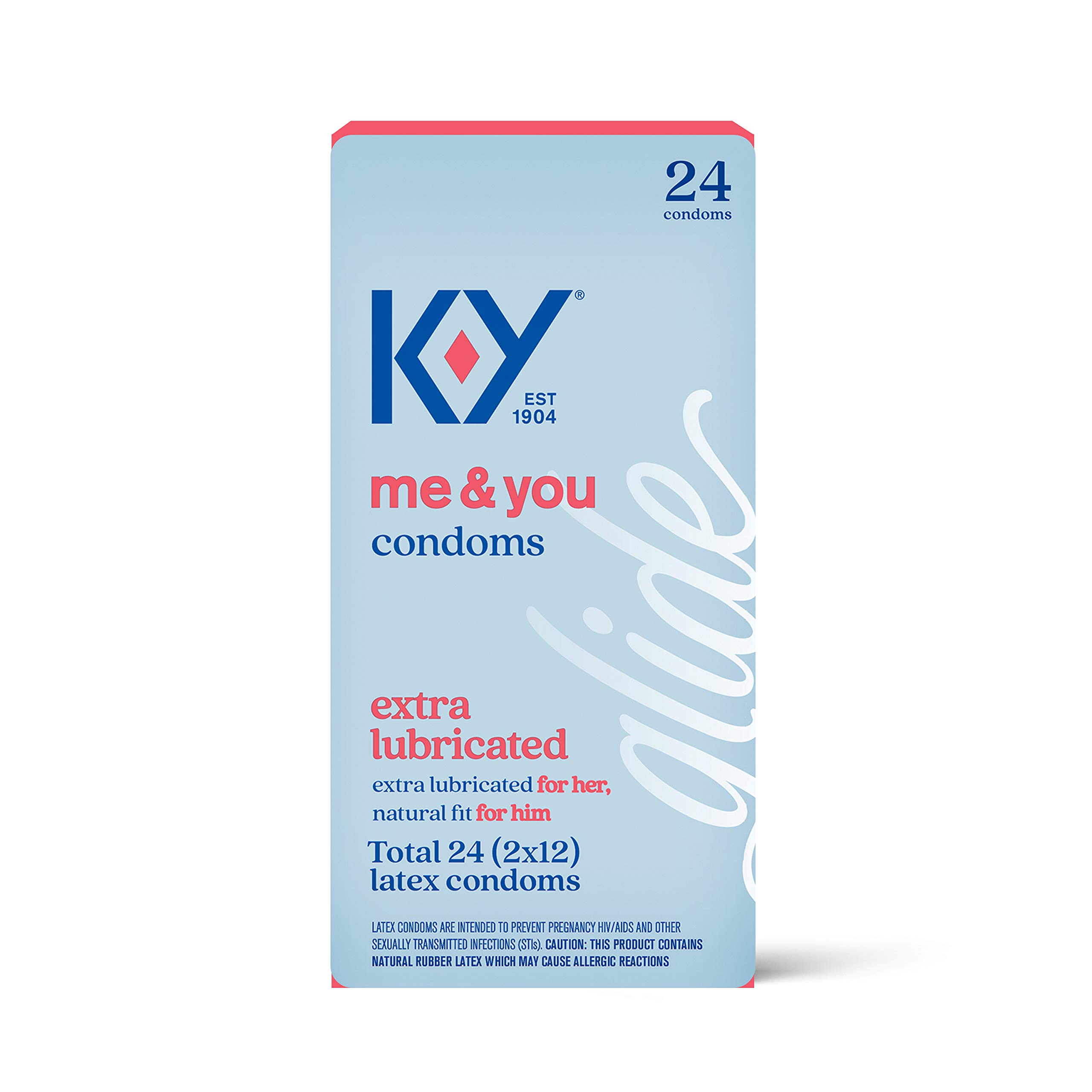 K-Y Extra Lubricated Ultra Thin Latex Condoms- Extra Water Based Lube For Comfort and Smoothness, Reservoir Tip, HSA Eligible, 24 Count