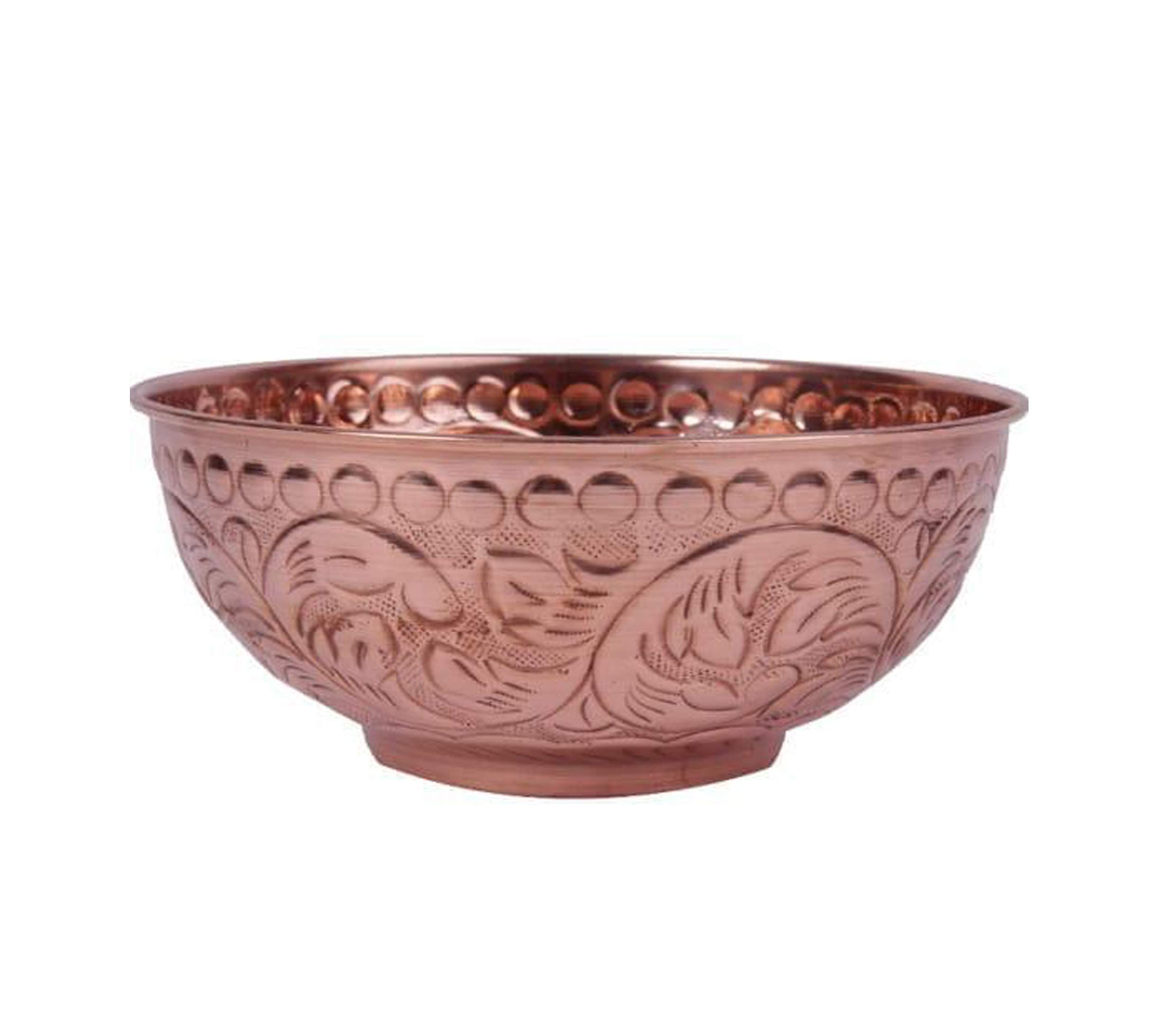 BONA FIDE - Unit of signature metal exports Pure Copper Embossed Handmade Newly Flower Style Designed Antique Bowl (400 ml)