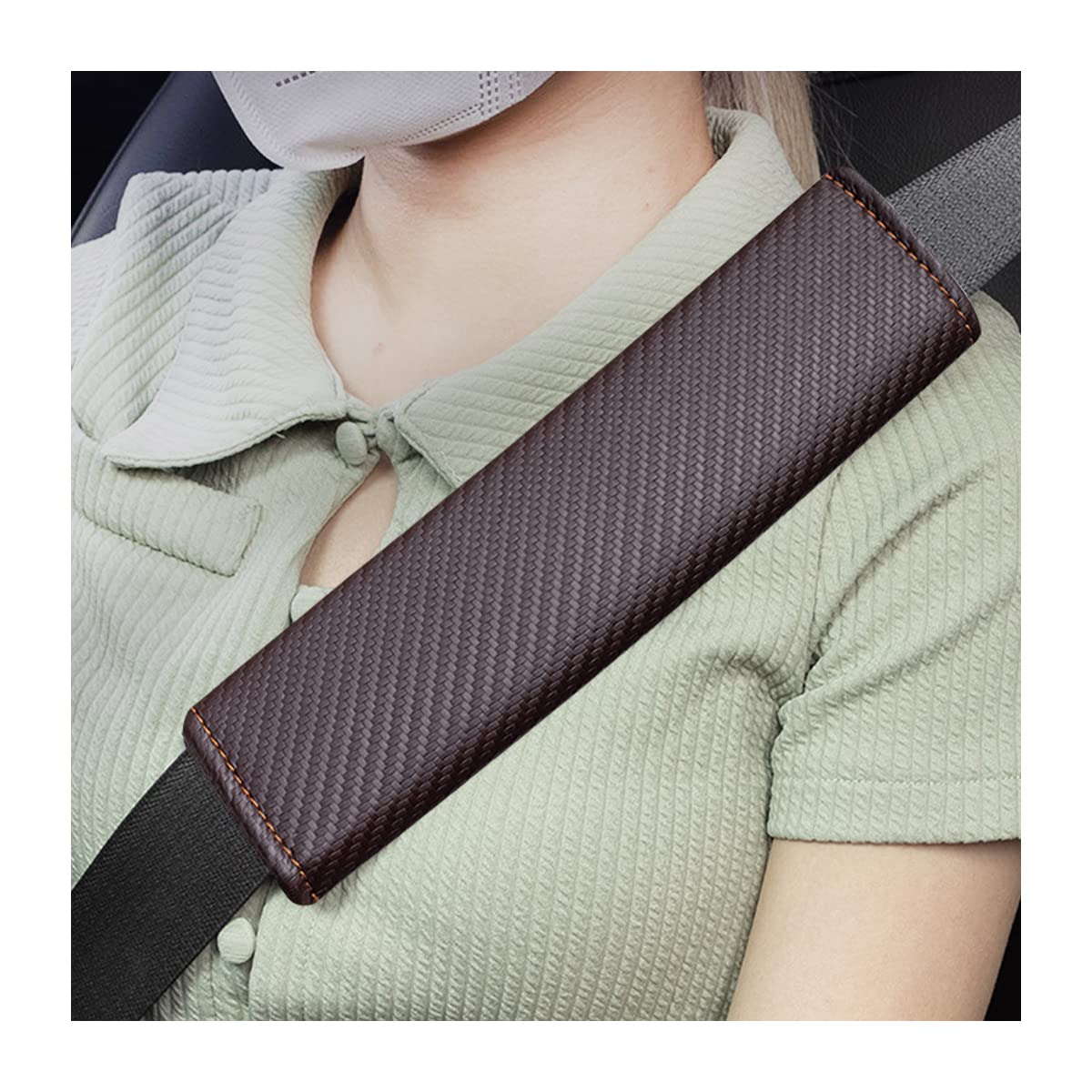 BELOMI2PCS Car Seat Belt Cover, Carbon Fiber Leather Seatbelt Strap Covers, Breathable Soft Shoulder Pad Protector, Comfortable Protect Your Neck, Universal Auto Accessories (Brown)