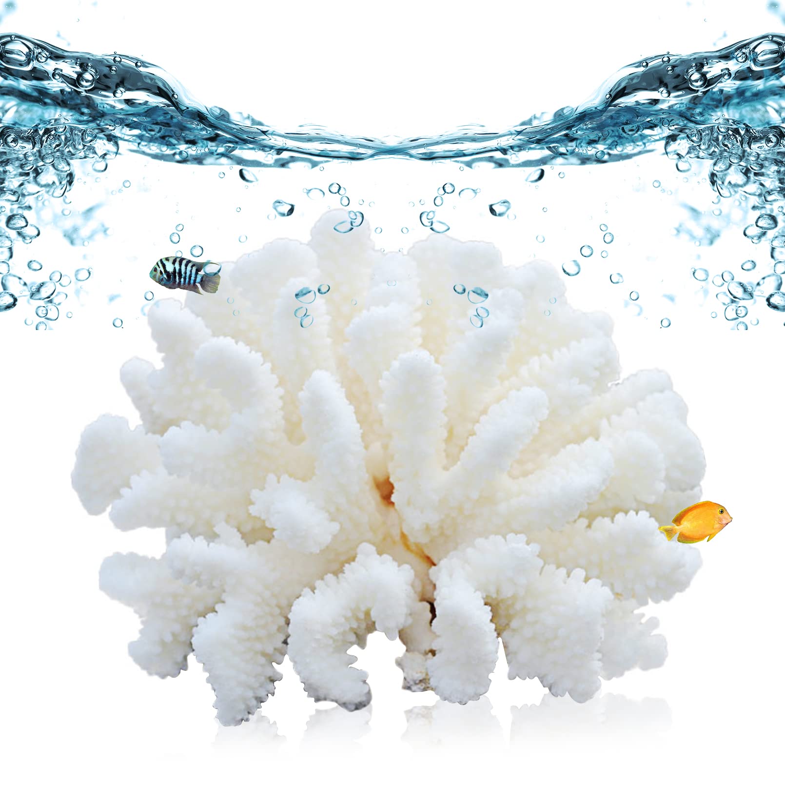 PINVNBY Artificial Coral Ornament Underwater Sea Plants Decorations Craft Resin Aquarium Plants for Fish Tank Decor Landscape (White)