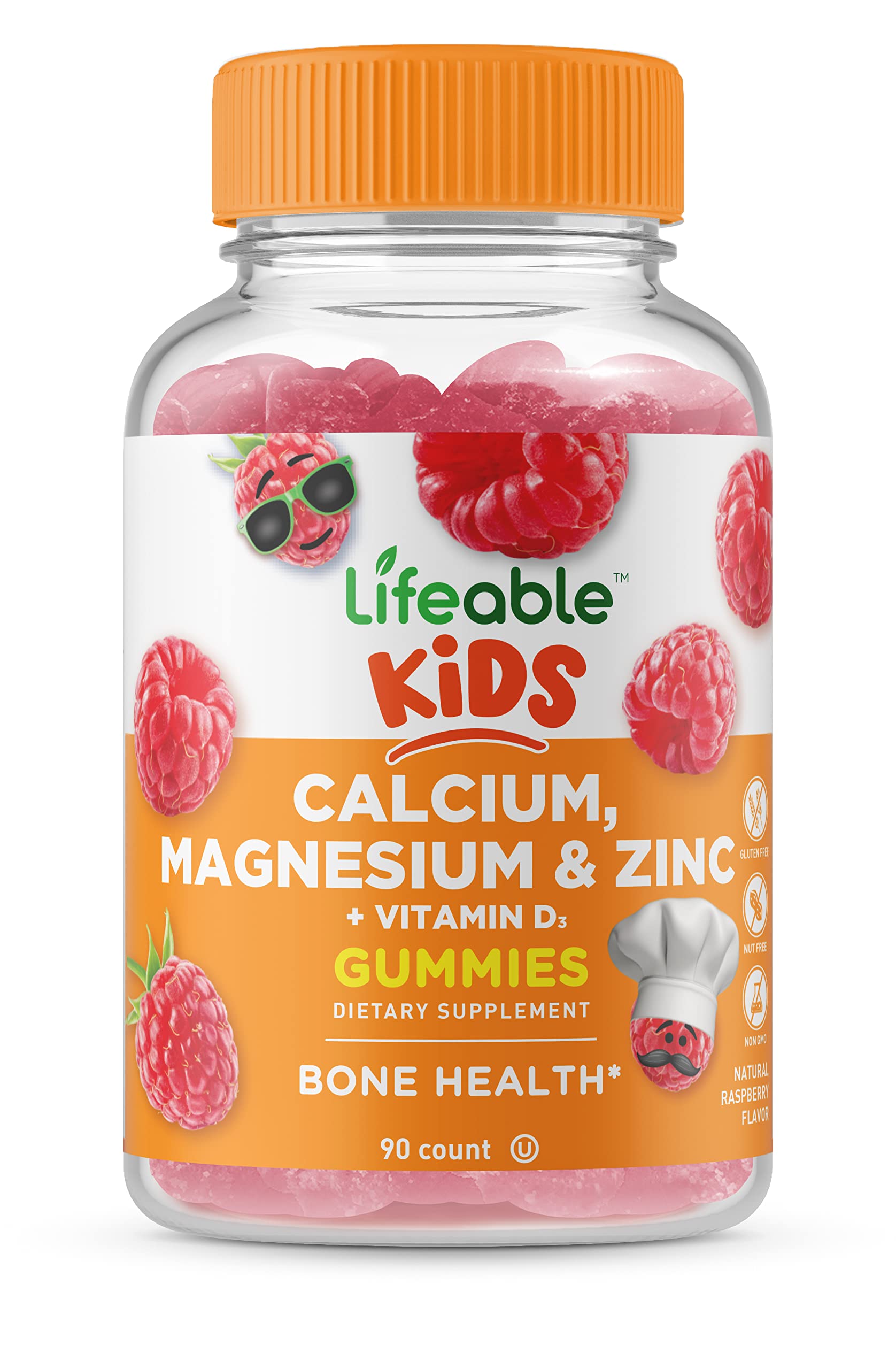 Lifeable Kids Calcium Magnesium Zinc Gummies | Calcium with Vitamin D3 | Great Tasting Calcium Supplements for Kids | Kids Calcium Gummies for Bone Health | Magnesium Calcium for Kids | 90 Gummies