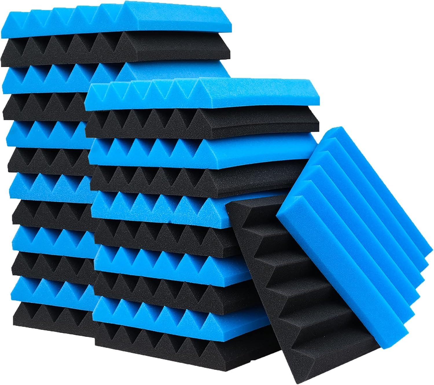 KS AUDIOSOUL Acoustic Foam Panels High Density Pyramid With 3m Adhesive Tape On Each Panel size- 12"x12"x2" Soundproof Foam Sound Absorbing Noise Cancelling Panels(BLUE AND BLACK, pack of 24)