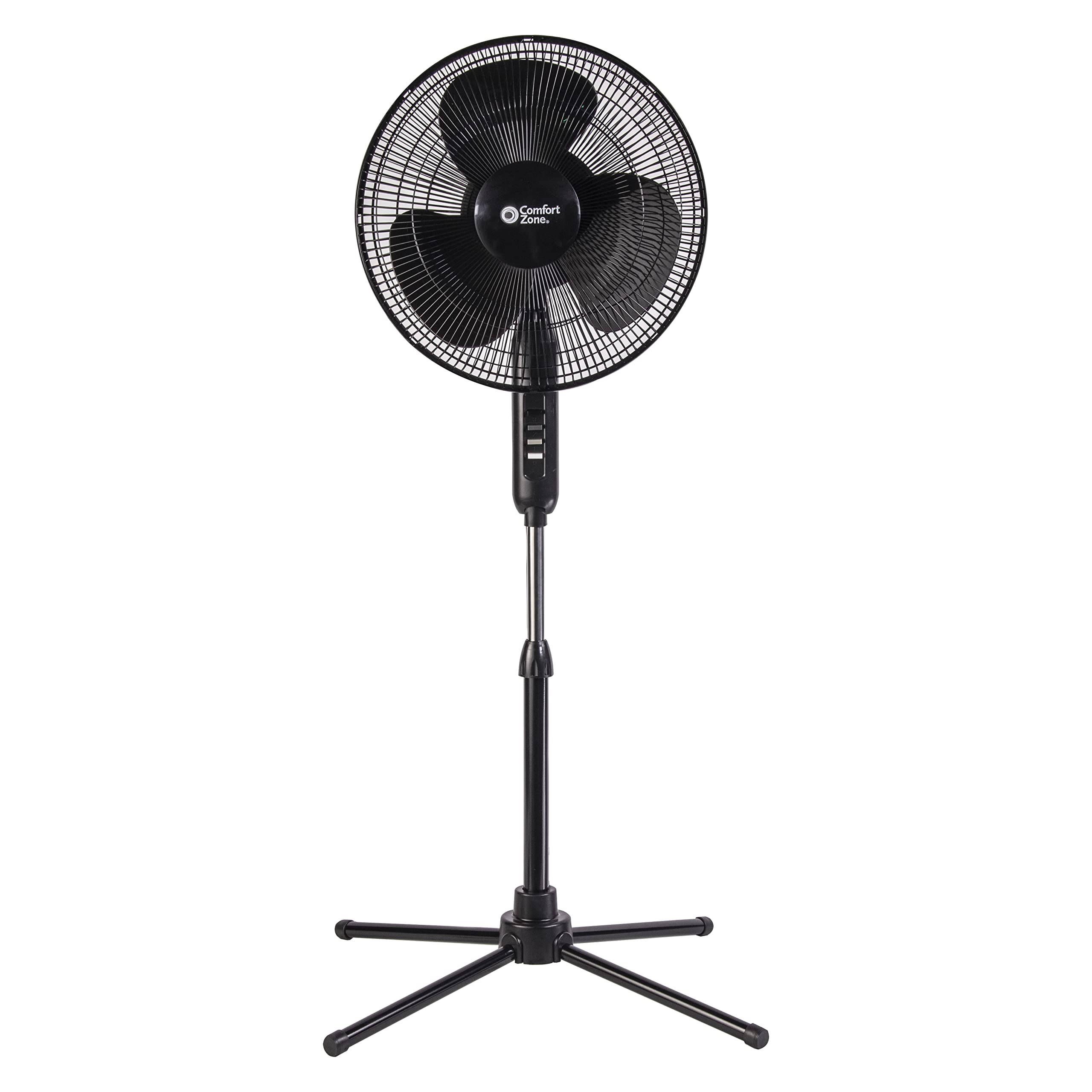 Comfort Zone Electric Oscillating Pedestal Fan, Stand Fan, 16 inch, 3 Speed, 90 Degree Oscillating Head, Adjustable Height and Tilt, Airflow 7.48 ft/sec, Ideal for Home, Bedroom & Office, CZST161BTEBK