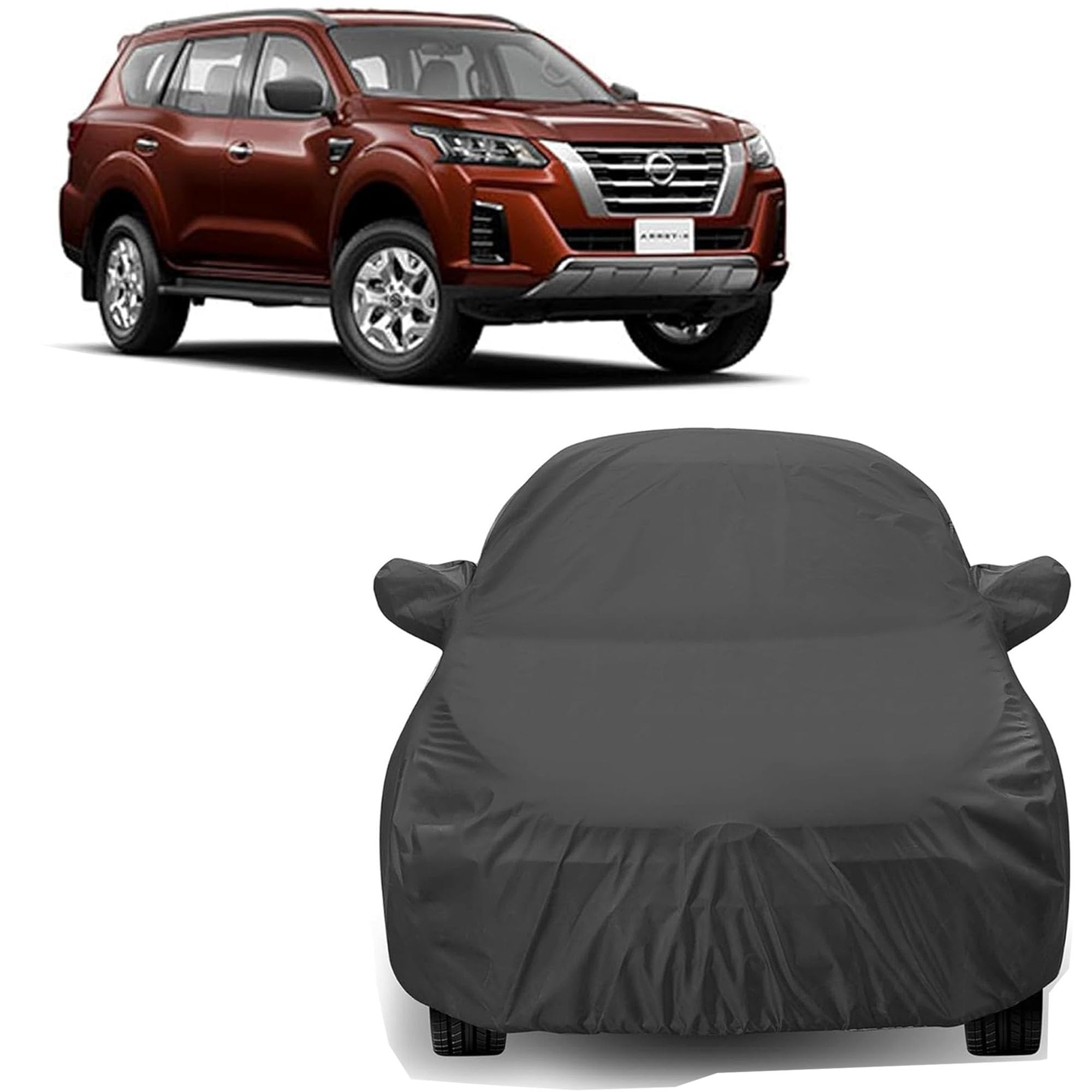 Sulfar 100% Water Resistant Car Body Cover Compatible with Mirror for Nissan Xterra (Heavy Duty, Full Sized, Dark Grey)