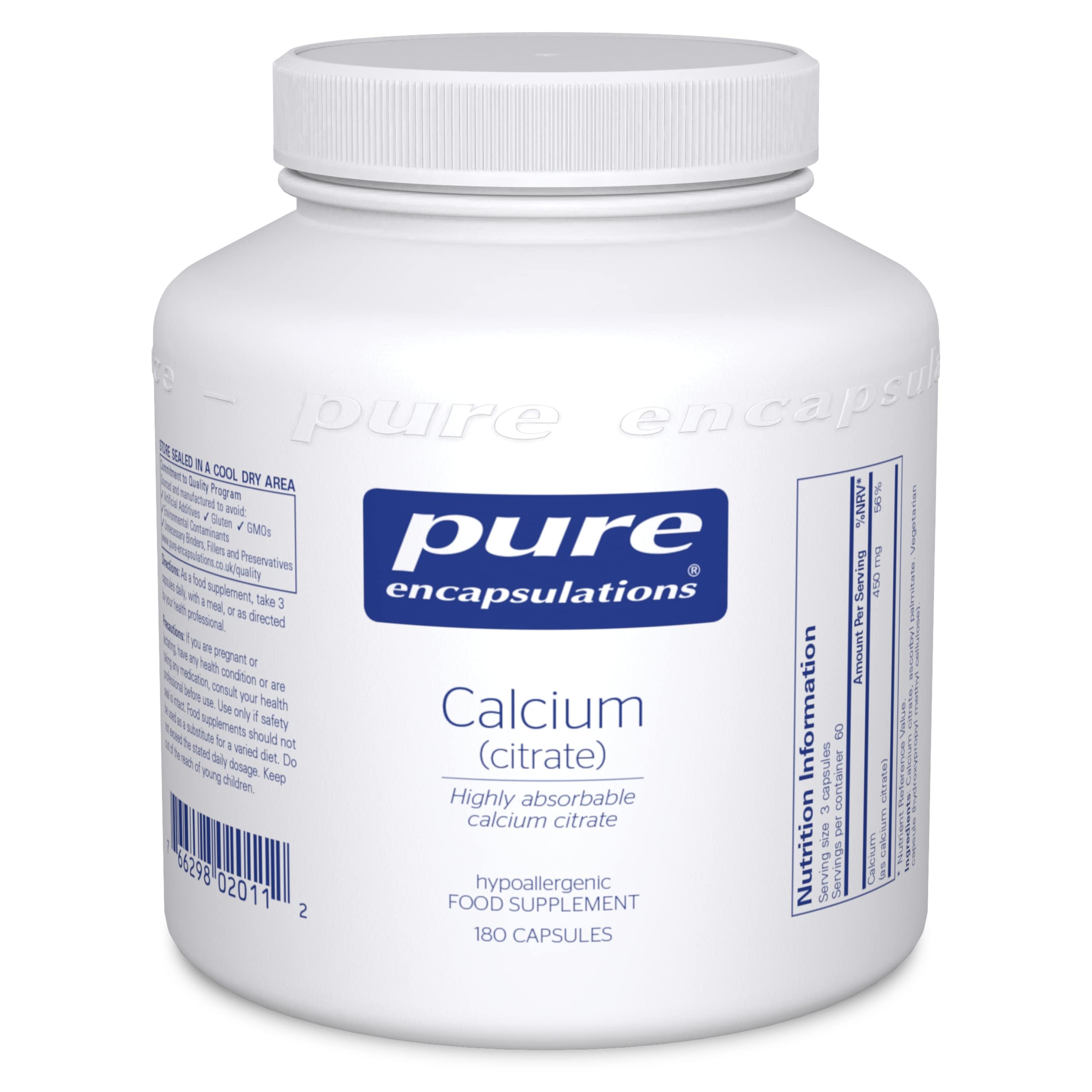 Pure Encapsulations - Calcium (Citrate) - Highly Absorbable Calcium Citrate Supplement - 180 Capsules