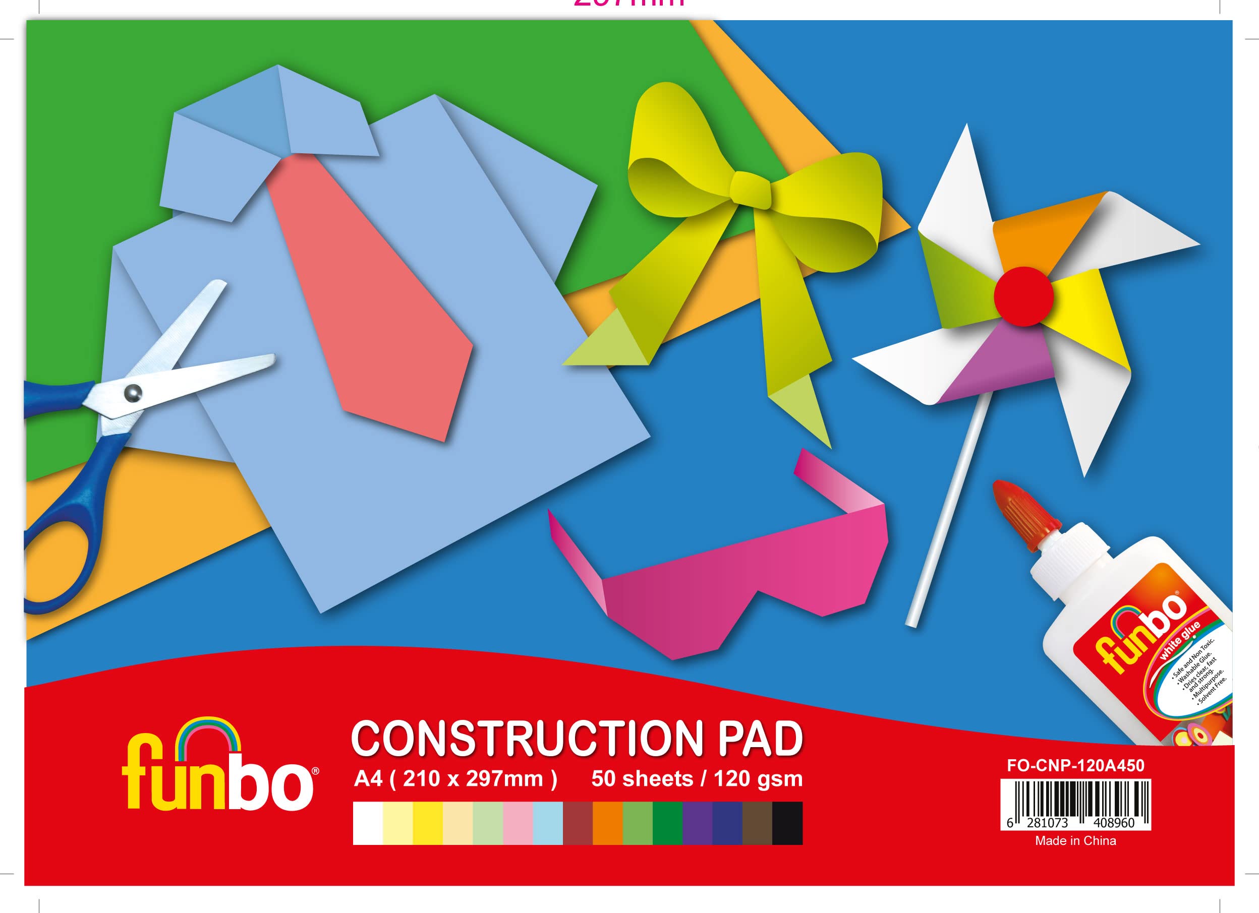 Funbo Construction Pad 50-Pieces, A4 Size, 15 Assorted Colors