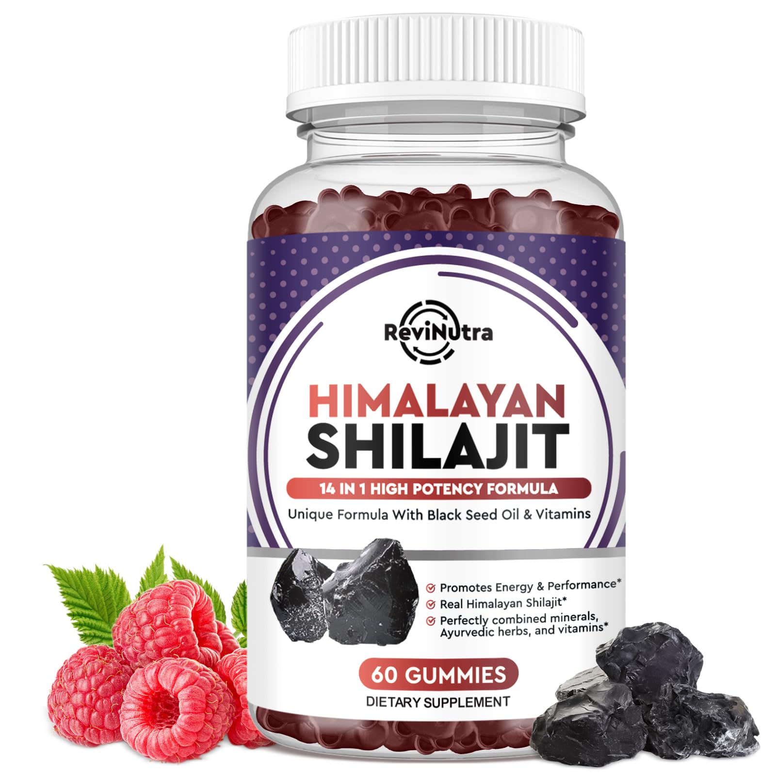 Shilajit Gummies - Himalayan Organic Shilajit Supplement 14-in-1 Complex with Black Seed Oil & Ayurvedic Herb Blend, Fulvic Acid for Men & Women - for Energy, Cognitive & Immunity Support